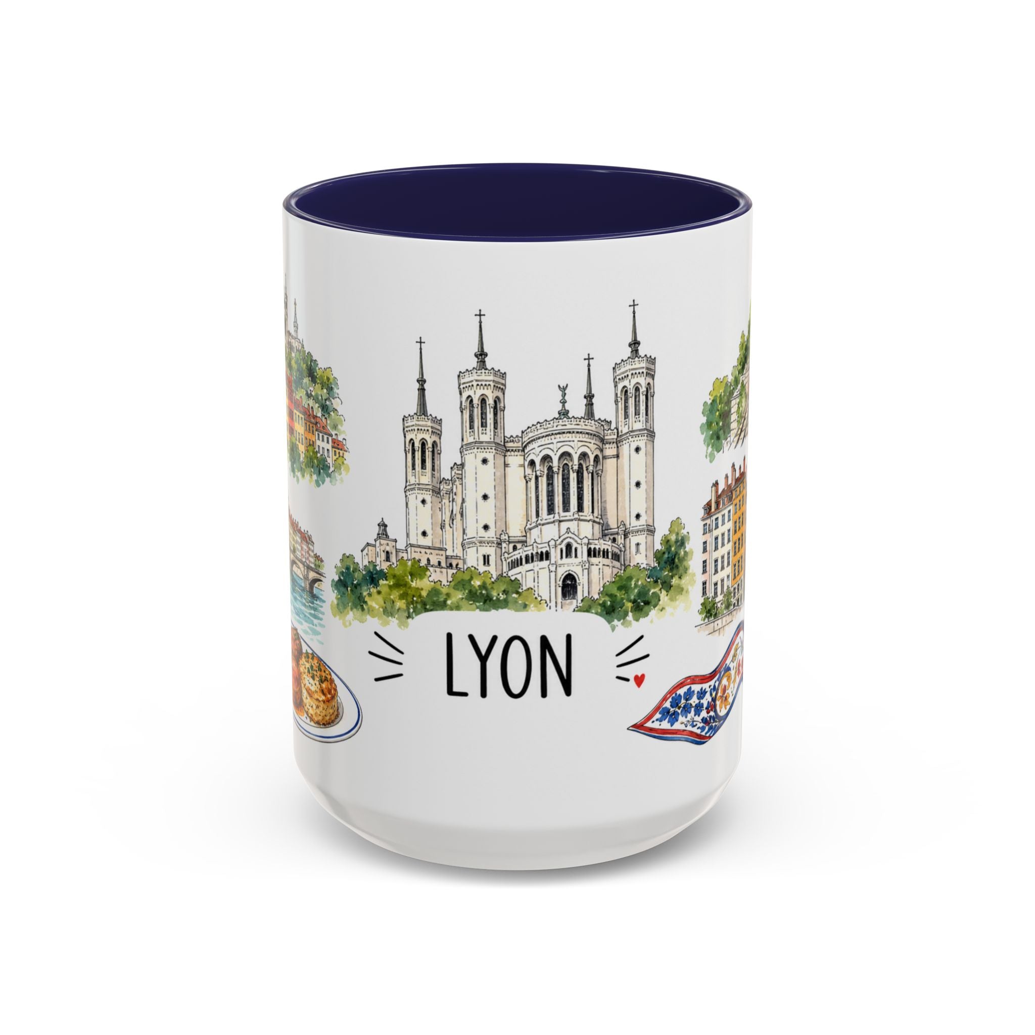 Lyon Illustrated Travel Mug | City Souvenir Accent Coffee Mug | 11oz 15oz Ceramic Cup
