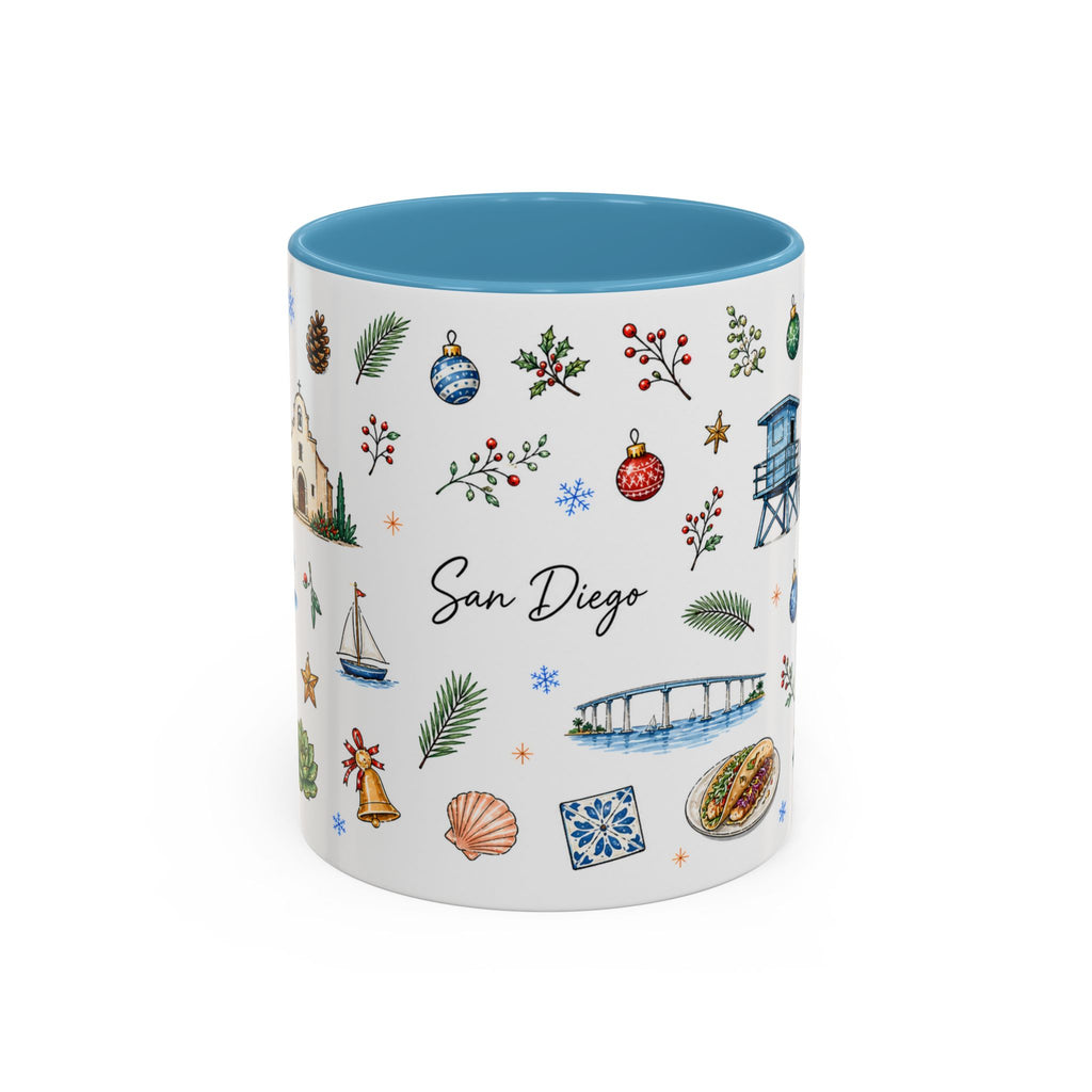 San Diego Christmas Mug | Watercolor City Souvenir, Holiday Travel Gift (11oz/15oz)