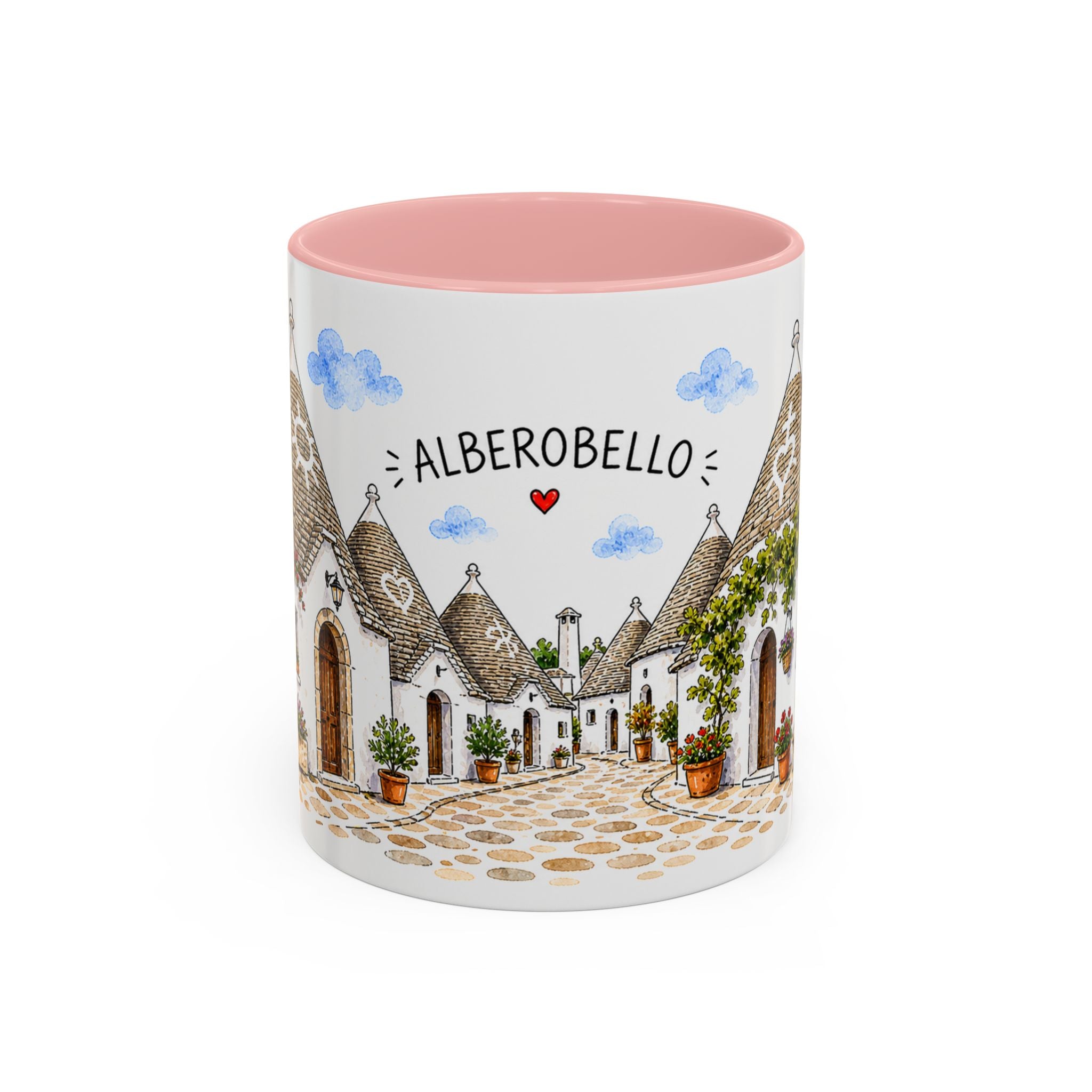 Alberobello Illustrated Travel Mug | Italy Souvenir Accent Coffee Mug | 11oz 15oz Ceramic Cup