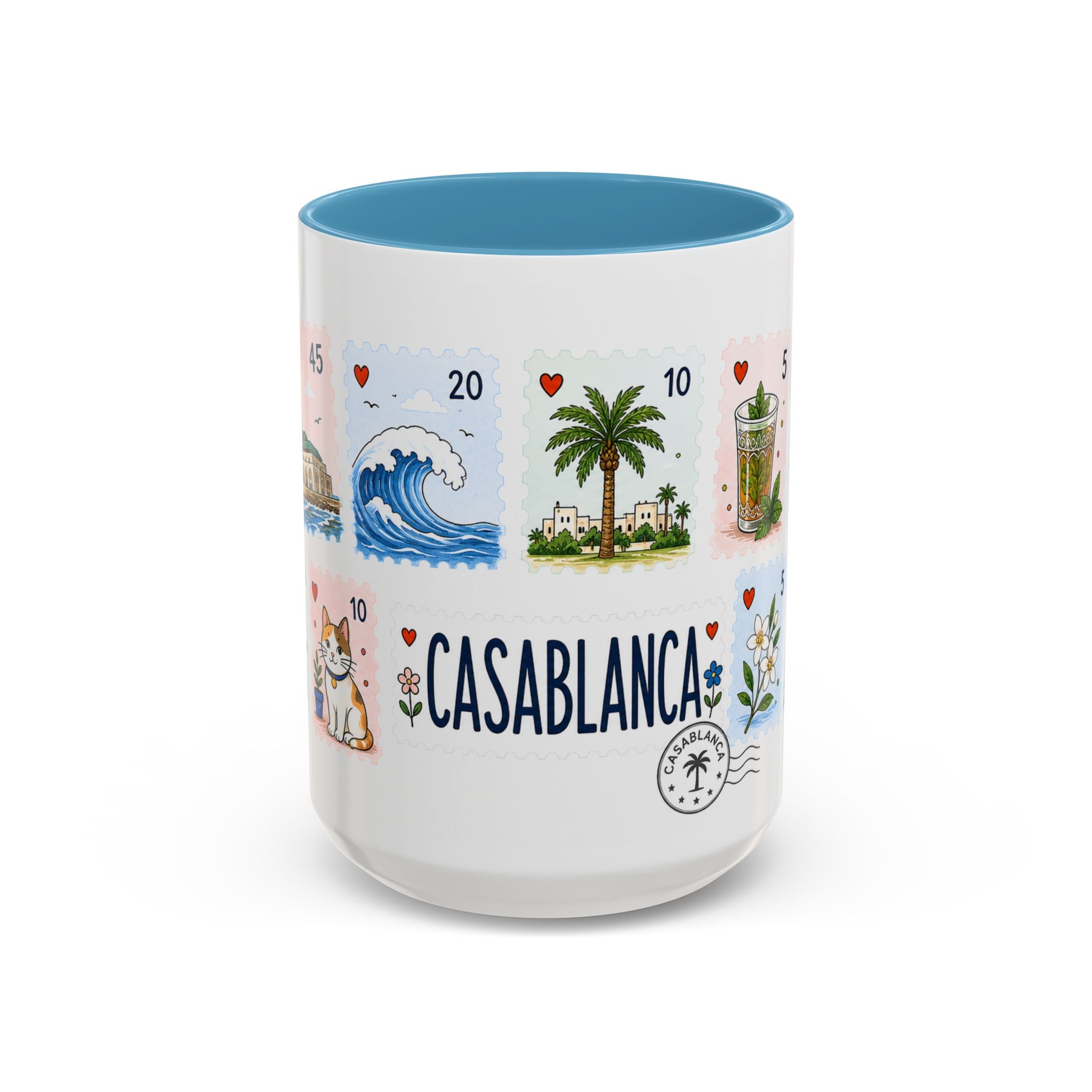 Casablanca Coffee Mug | Postage Stamp Collage Mug | Travel Souvenir Accent Cup 11oz 15oz