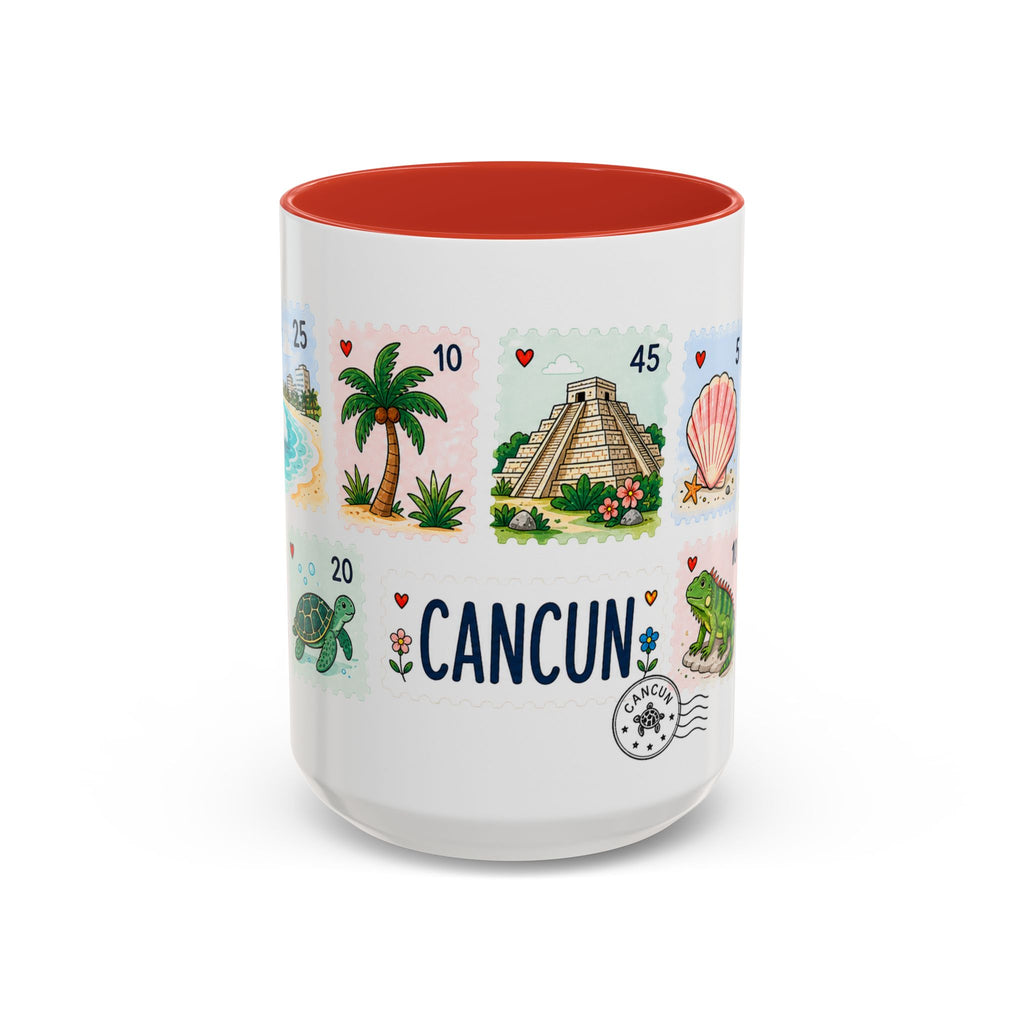 Cancun Coffee Mug | Postage Stamp Collage Mug | Travel Souvenir Accent Cup 11oz 15oz