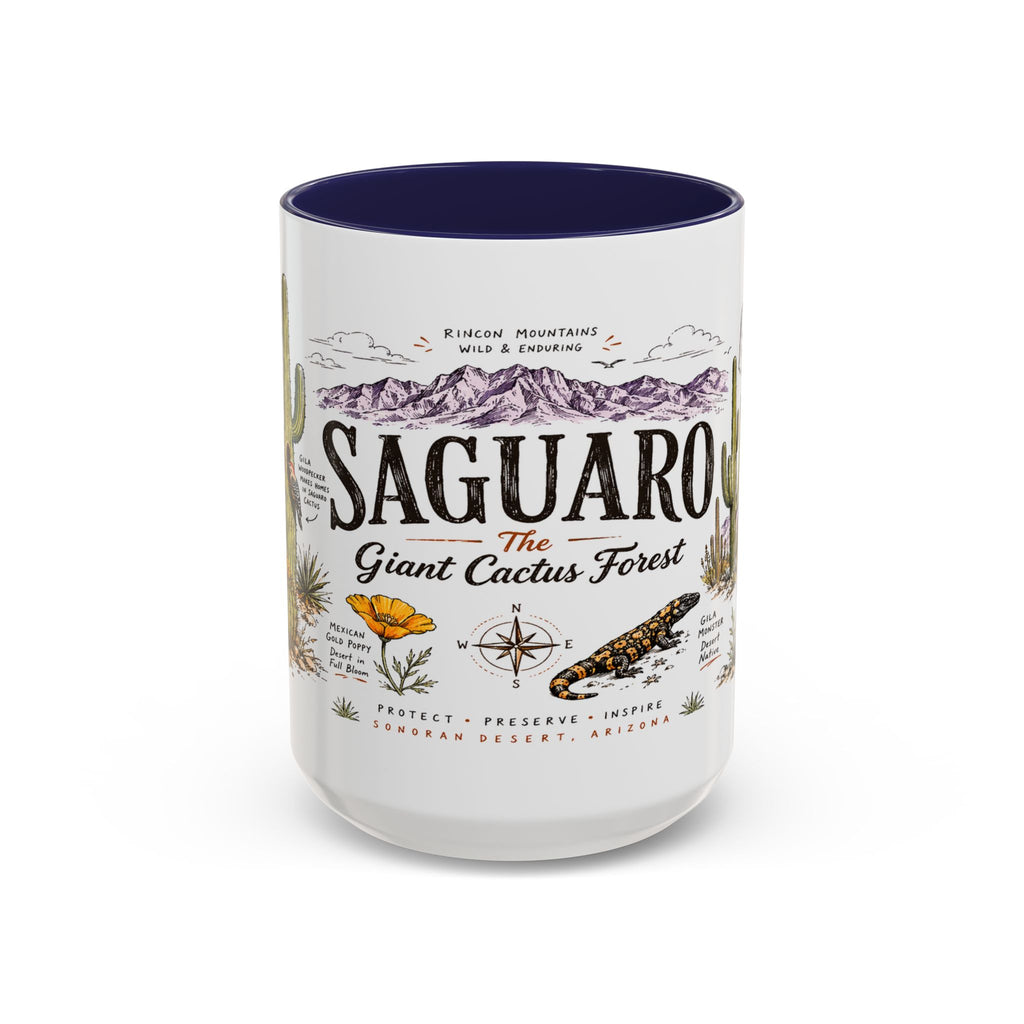 Saguaro National Park Coffee Mug | Arizona Desert Cactus Sunset Gift | Accent Color Ceramic 11oz 15oz