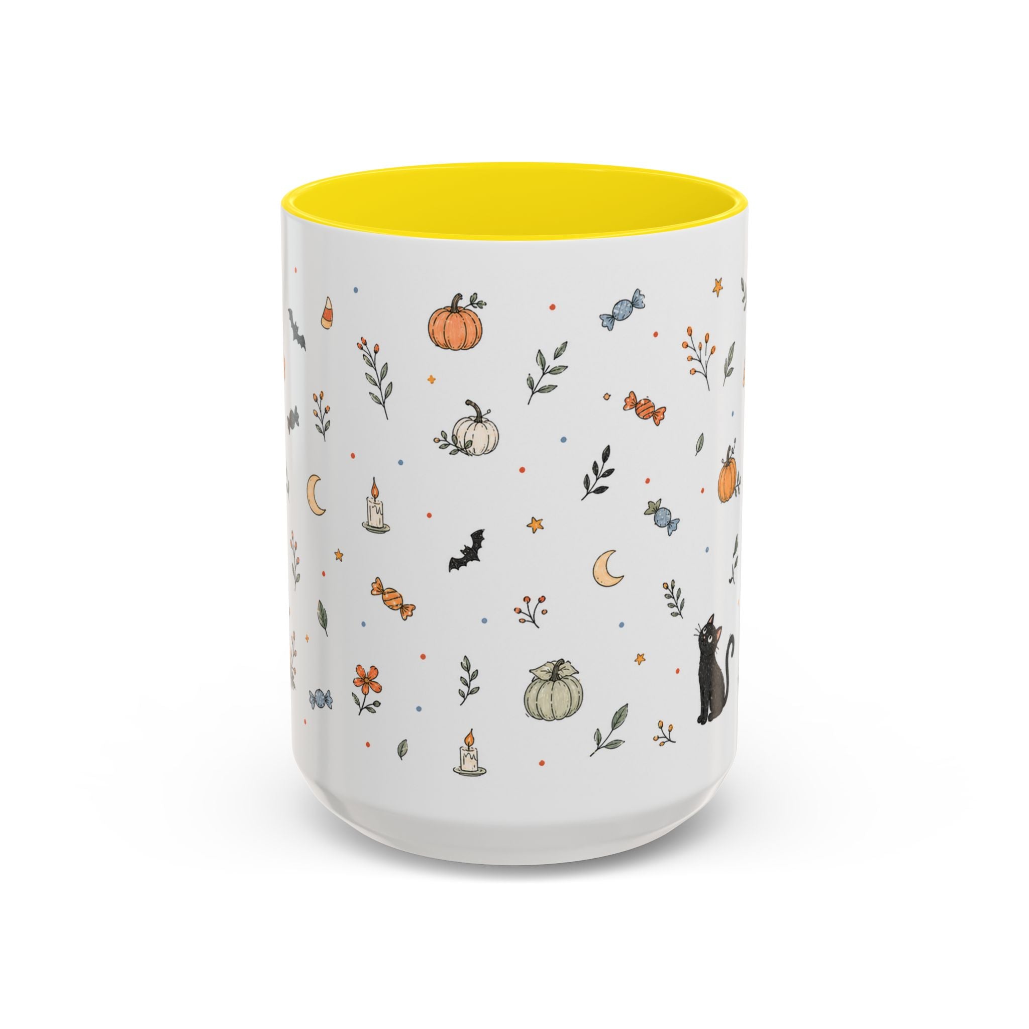 Halloween Party Mug | Ghost Black Cat Candy Watercolor Gift | Accent Cup 11oz 15oz