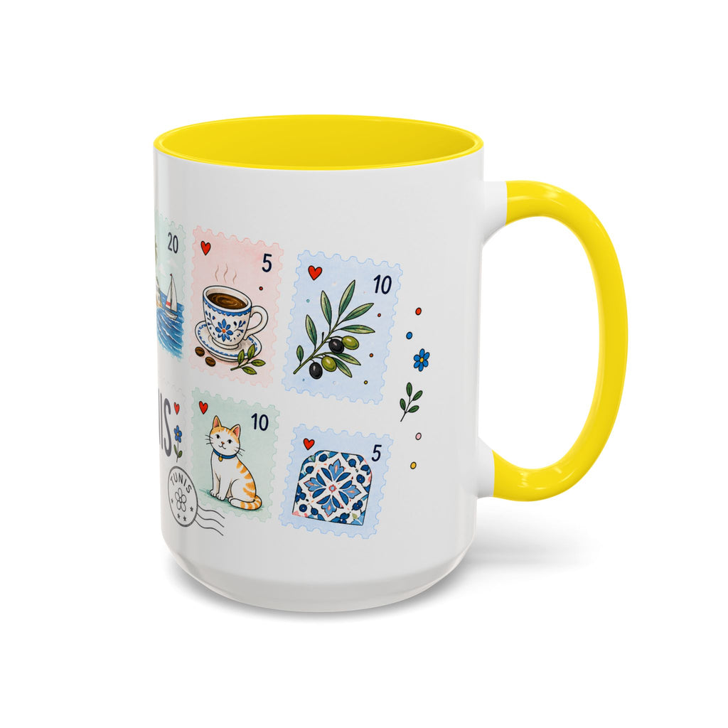 Tunis Coffee Mug | Postage Stamp Collage Mug | Travel Souvenir Accent Cup 11oz 15oz