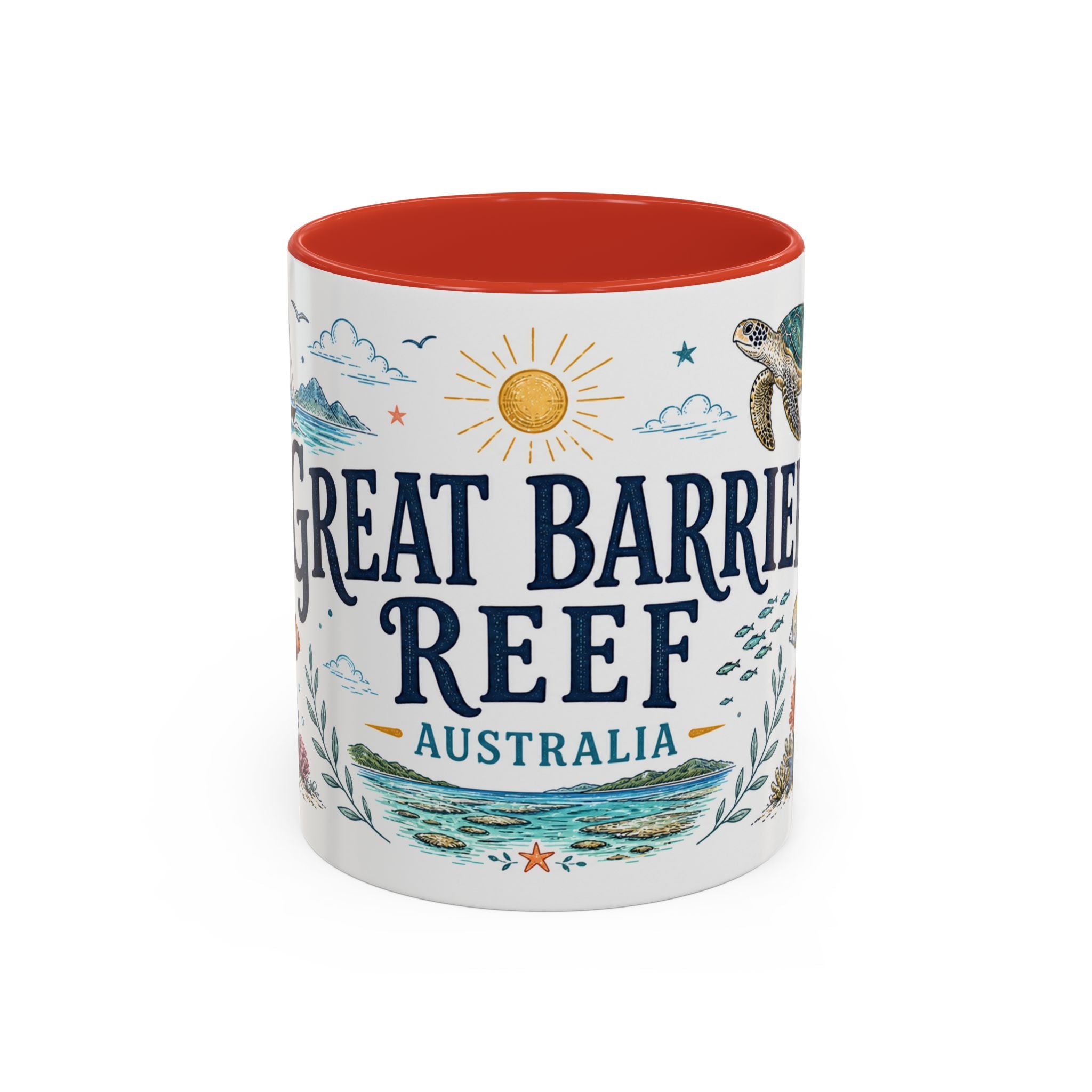Great Barrier Reef Coffee Mug | Travel Destination Souvenir Gift | Accent Color Ceramic 11oz 15oz