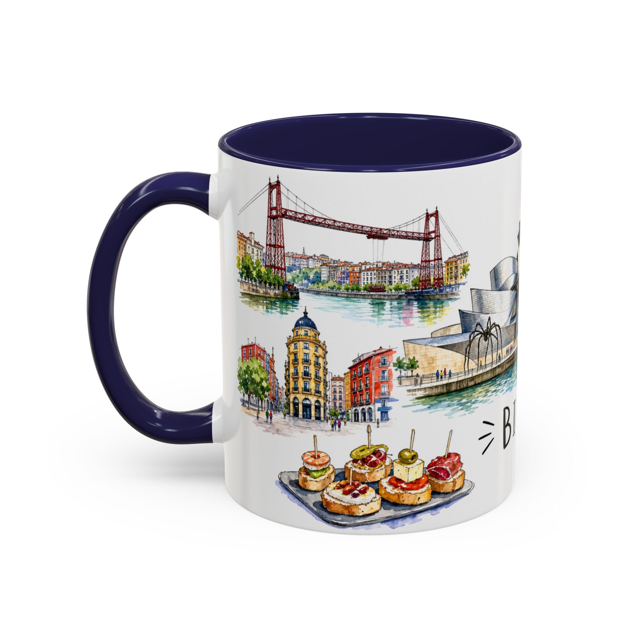 Bilbao Illustrated Travel Mug | City Souvenir Accent Coffee Mug | 11oz 15oz Ceramic Cup
