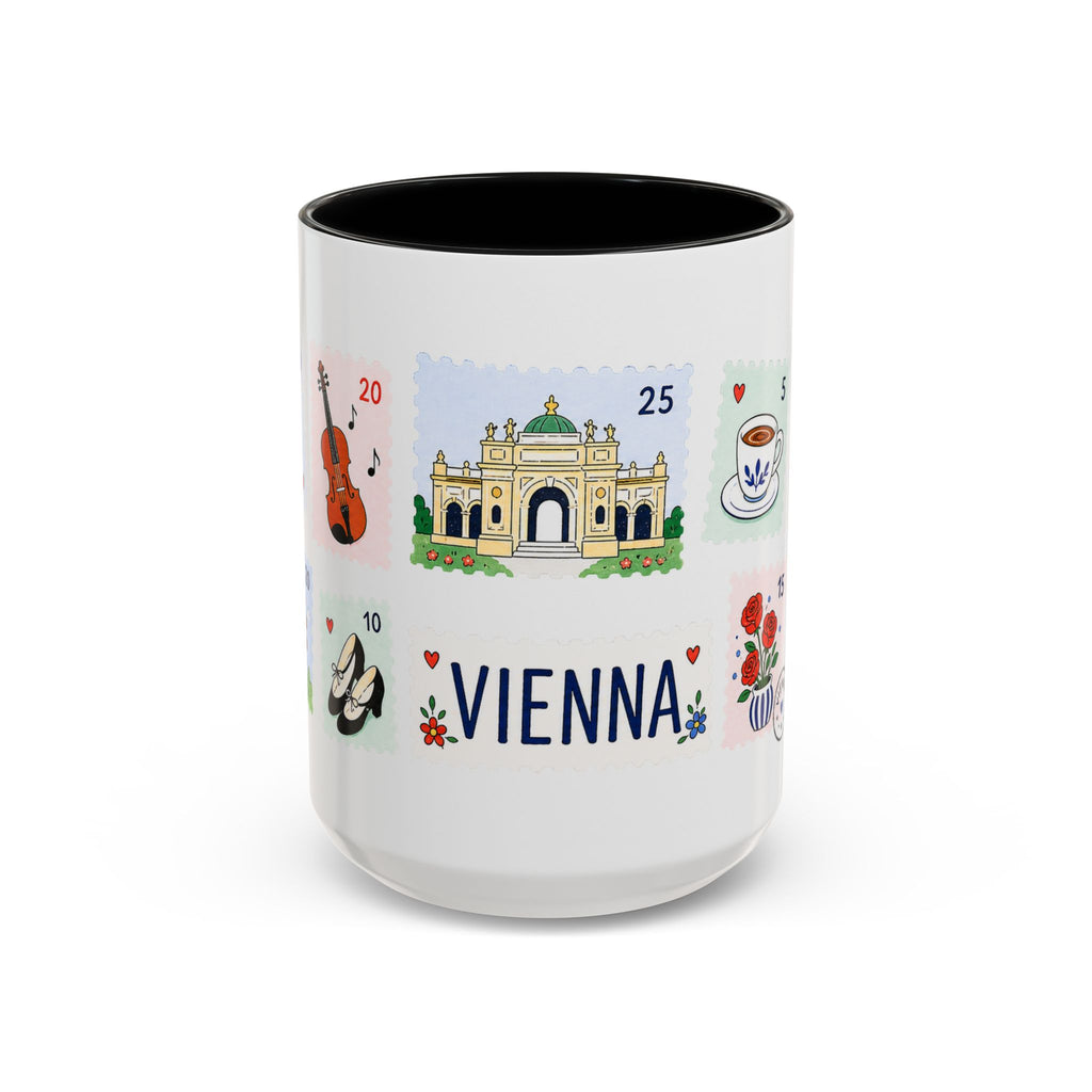Vienna Coffee Mug | Postage Stamp Collage Mug | Travel Souvenir Accent Cup 11oz 15oz