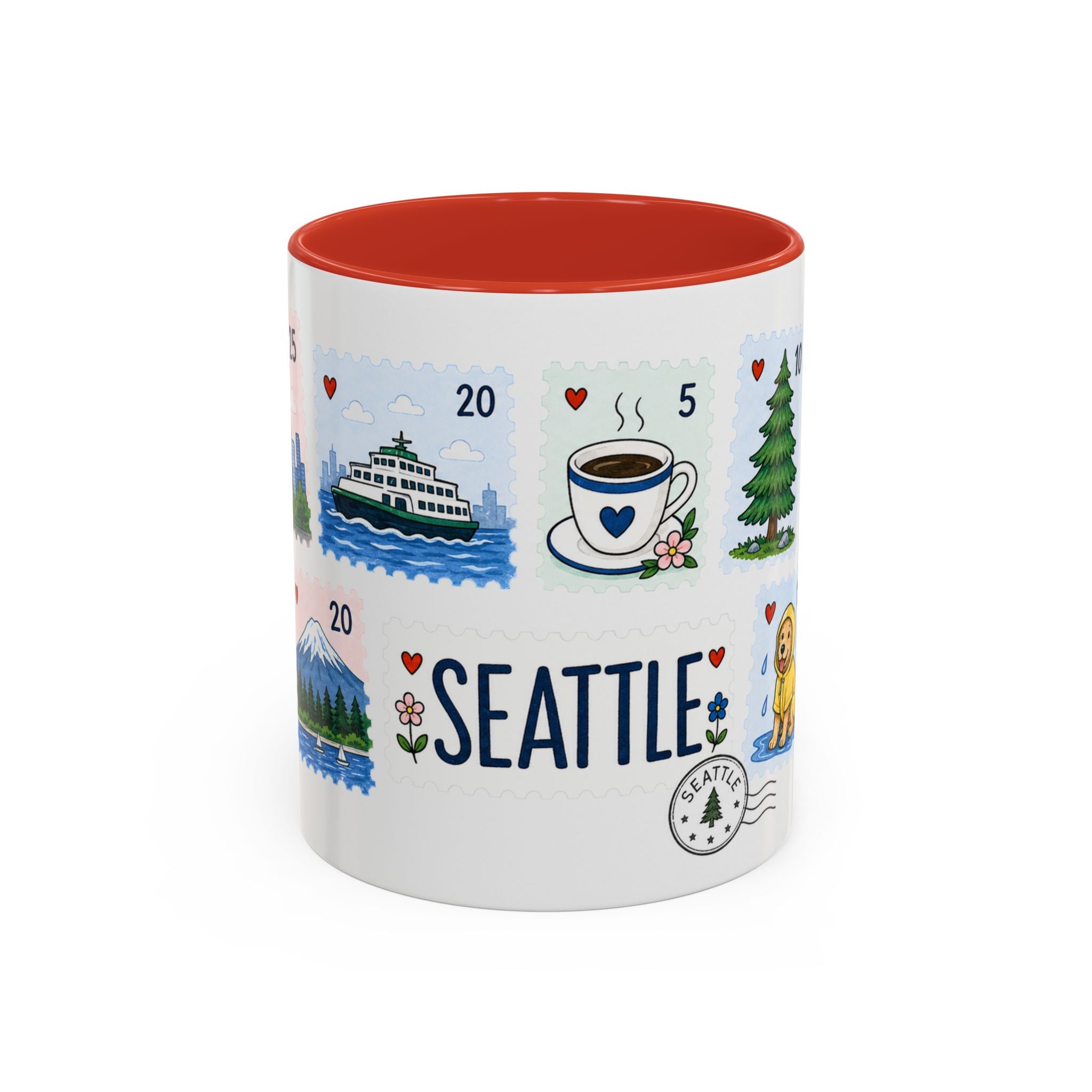 Seattle Coffee Mug | Postage Stamp Collage Mug | Travel Souvenir Accent Cup 11oz 15oz