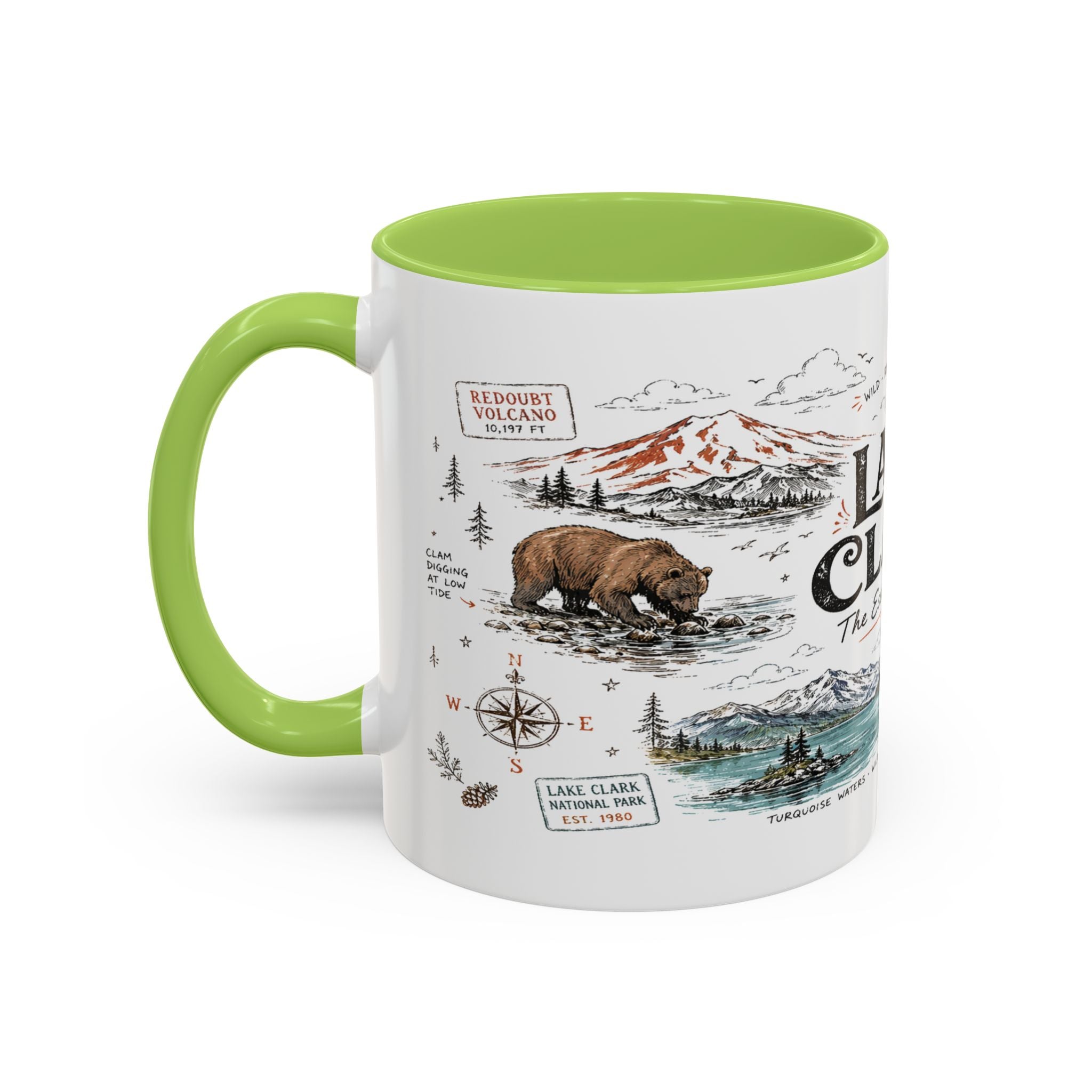Lake Clark National Park Coffee Mug | Alaska Fly-in Wilderness Adventure Gift | Accent Color Ceramic 11oz 15oz