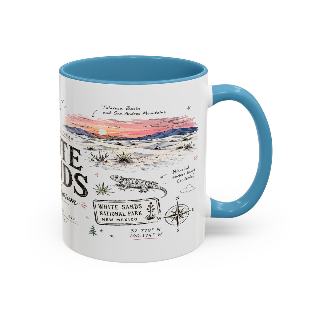 White Sands National Park Coffee Mug | New Mexico Desert Sand Dunes Gift | Accent Color Ceramic 11oz 15oz