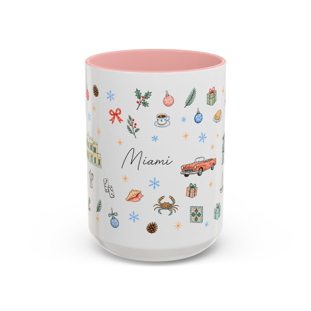 Miami Christmas Mug | Watercolor Art Deco City Souvenir (11oz/15oz)