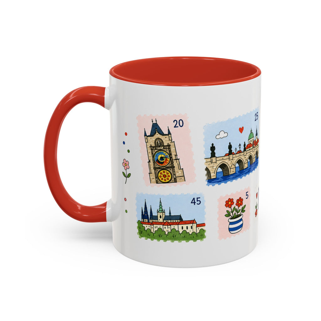 Prague Coffee Mug | Postage Stamp Collage Mug | Travel Souvenir Accent Cup 11oz 15oz