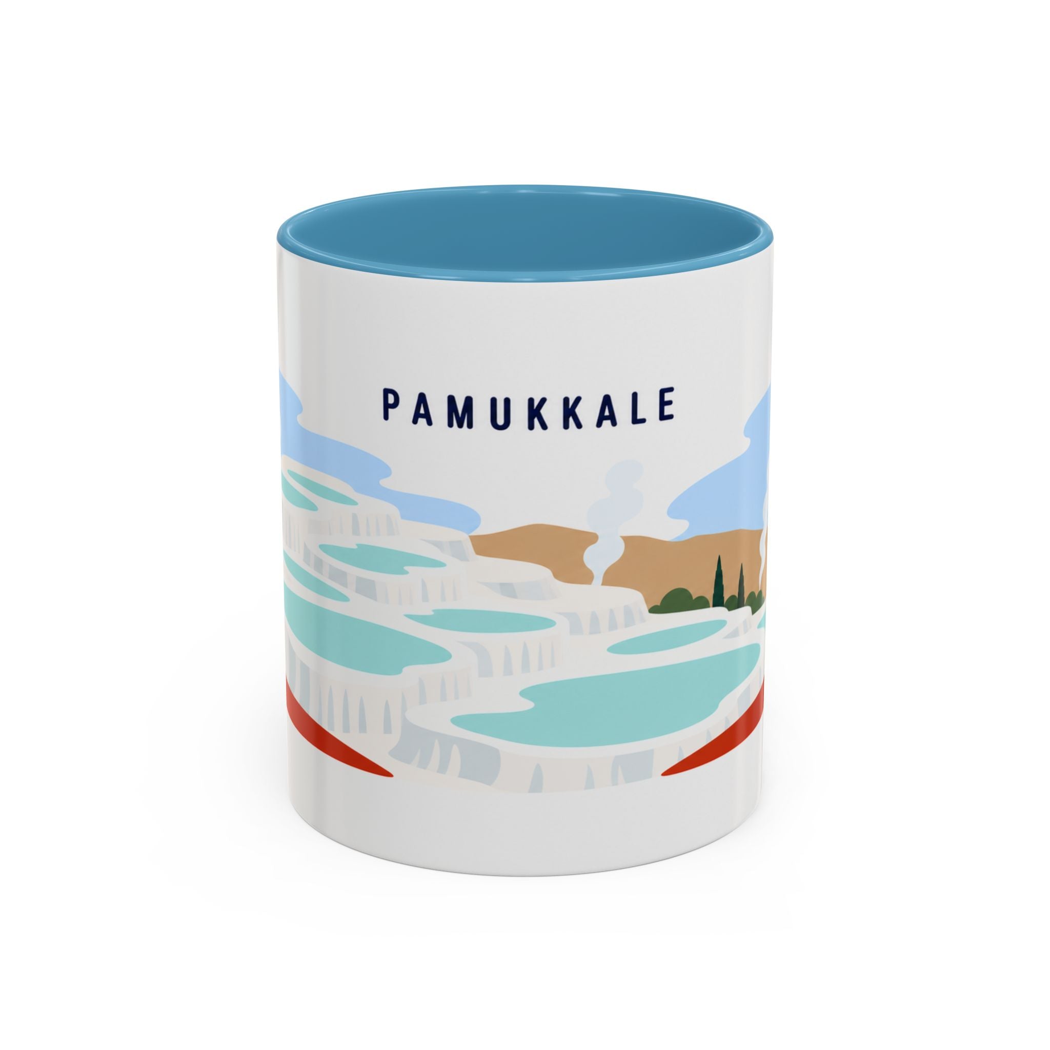 Pamukkale Coffee Mug | Travel Destination Souvenir Gift | Accent Color Ceramic 11oz 15oz
