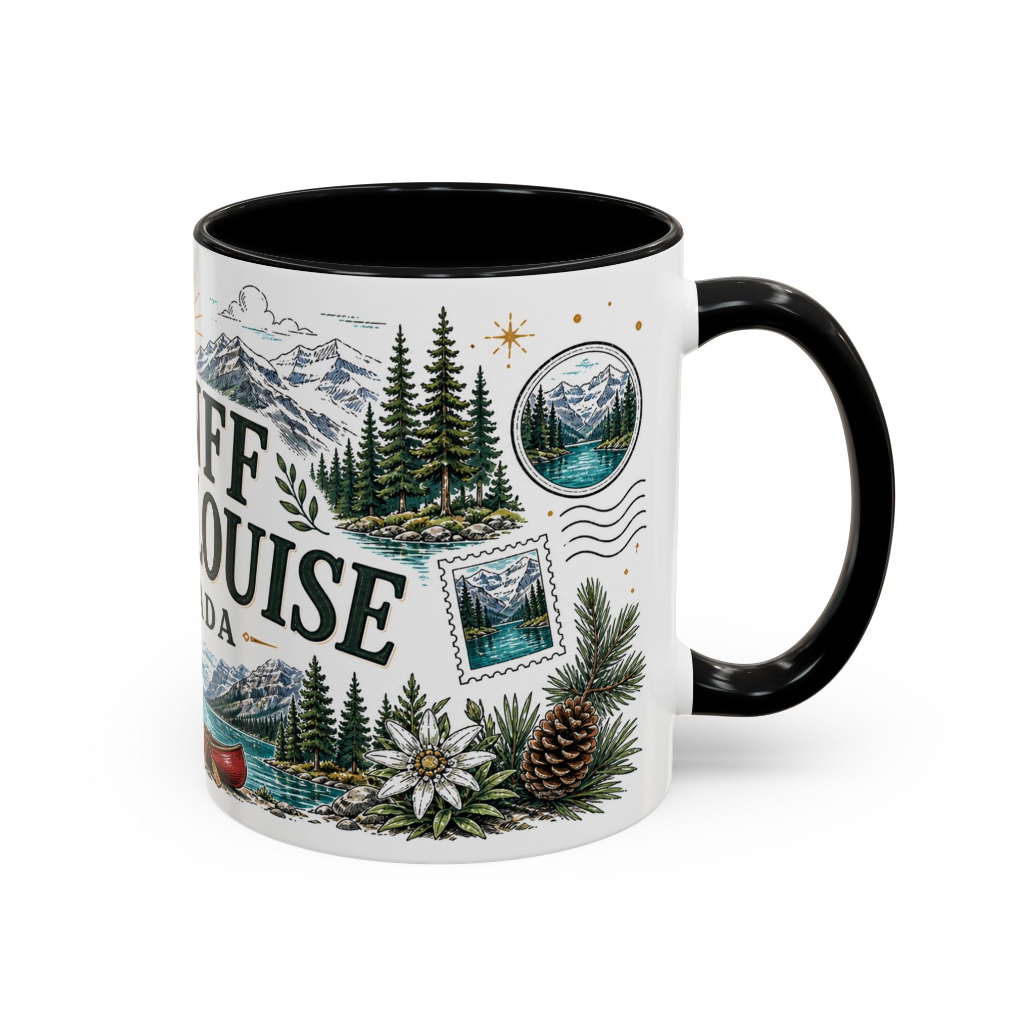 Banff Lake Louise Coffee Mug | Travel Destination Souvenir Gift | Accent Color Ceramic 11oz 15oz