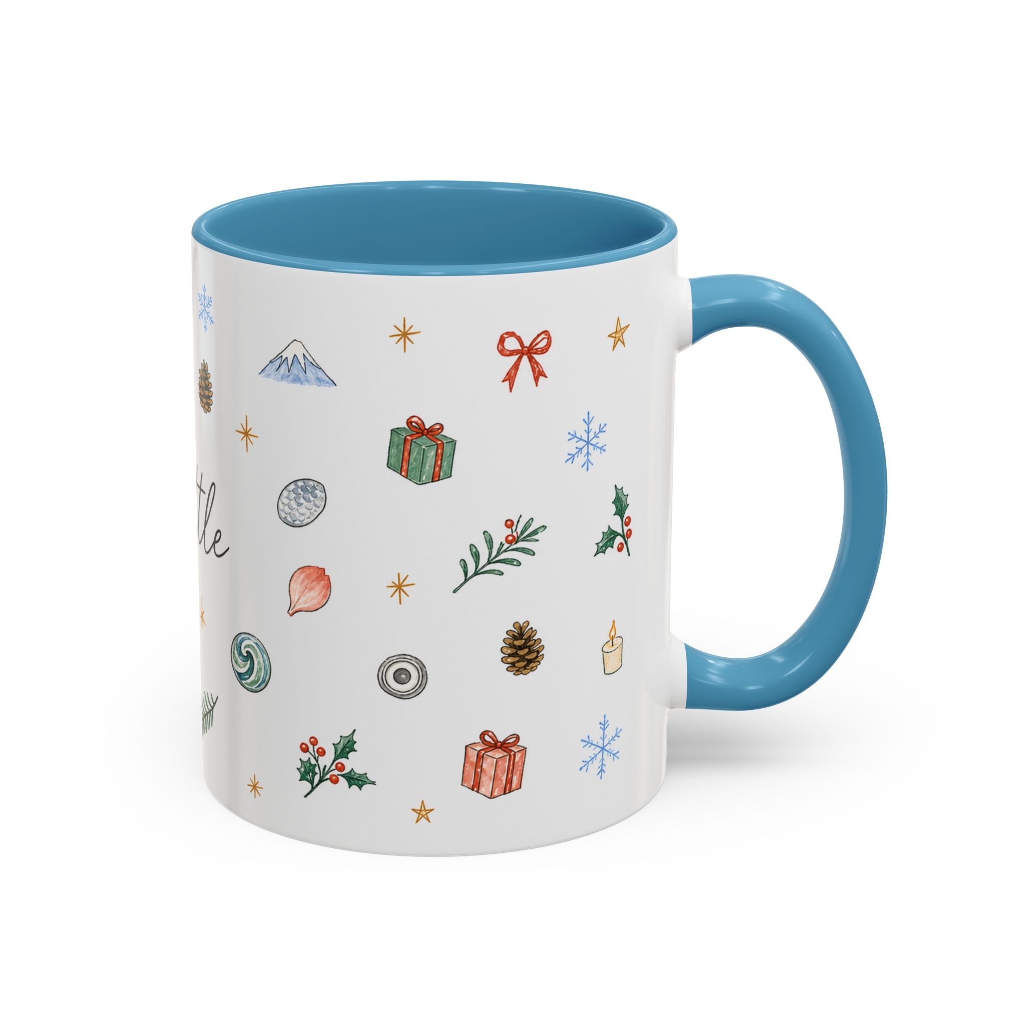 Seattle Christmas Mug | Watercolor Travel Souvenir | Holiday Gift | Accent Ceramic Coffee Cup 11oz 15oz
