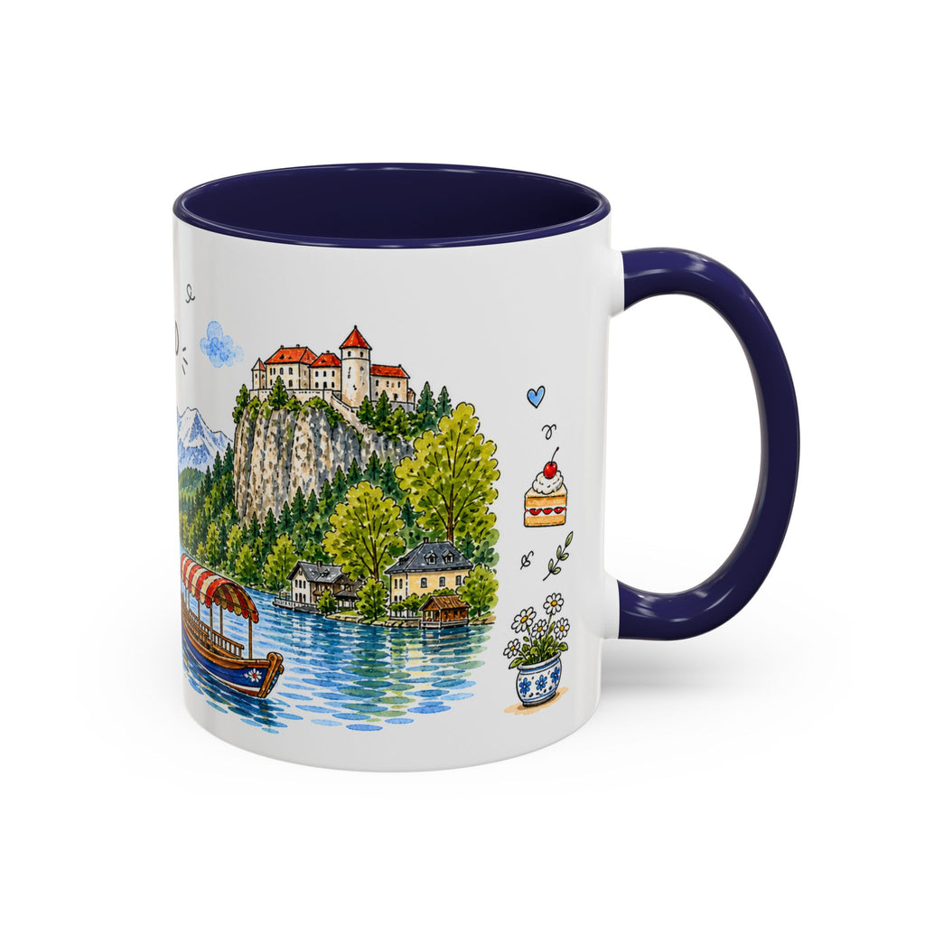 Bled Illustrated Travel Mug | Slovenia Souvenir Accent Coffee Mug | 11oz 15oz Ceramic Cup