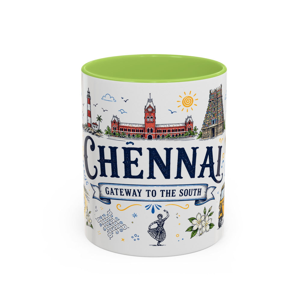 Chennai Coffee Mug | India Souvenir Travel Gift | Accent Color Ceramic 11oz 15oz
