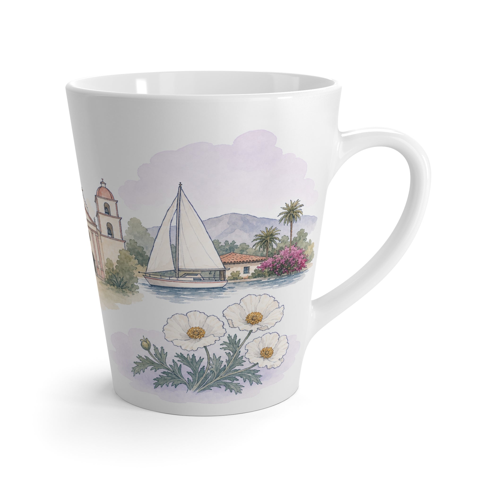 Santa Barbara Latte Mug | Watercolor City Travel Mug | 12 oz Ceramic Souvenir Gift