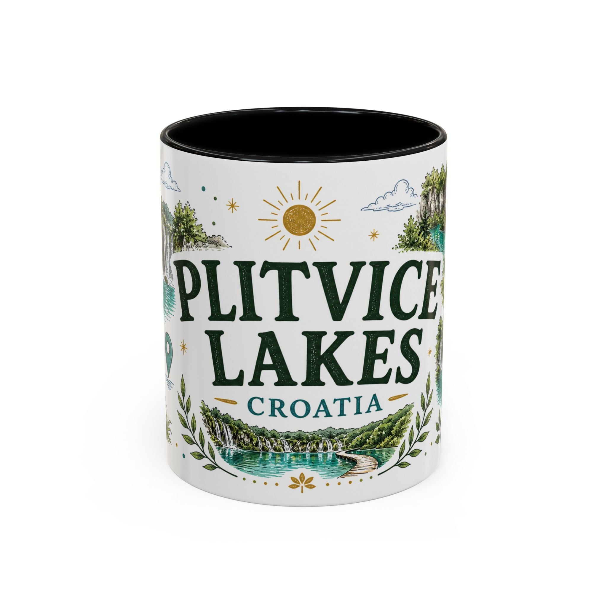 Plitvice Lakes Coffee Mug | Travel Destination Souvenir Gift | Accent Color Ceramic 11oz 15oz