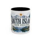 New Zealand South Island Coffee Mug | Travel Destination Souvenir Gift | Accent Color Ceramic 11oz 15oz