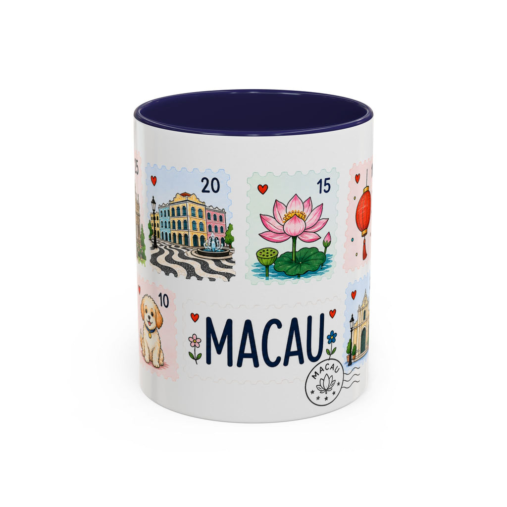 Macau Coffee Mug | Postage Stamp Collage Mug | Travel Souvenir Accent Cup 11oz 15oz