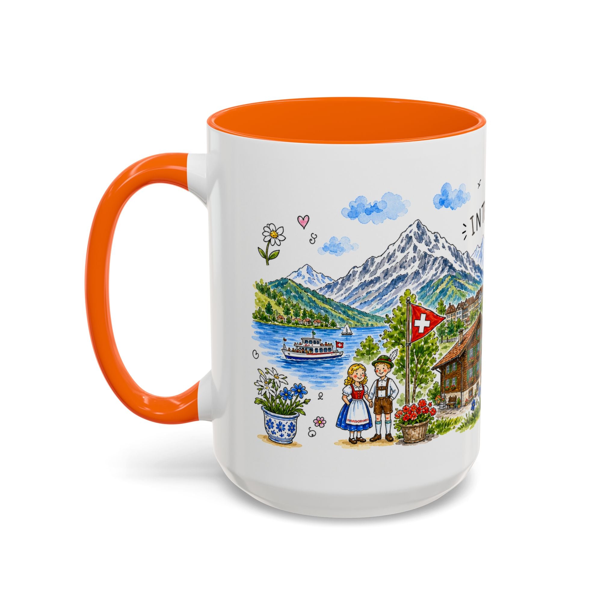 Interlaken Illustrated Travel Mug | Switzerland Souvenir Accent Coffee Mug | 11oz 15oz Ceramic Cup