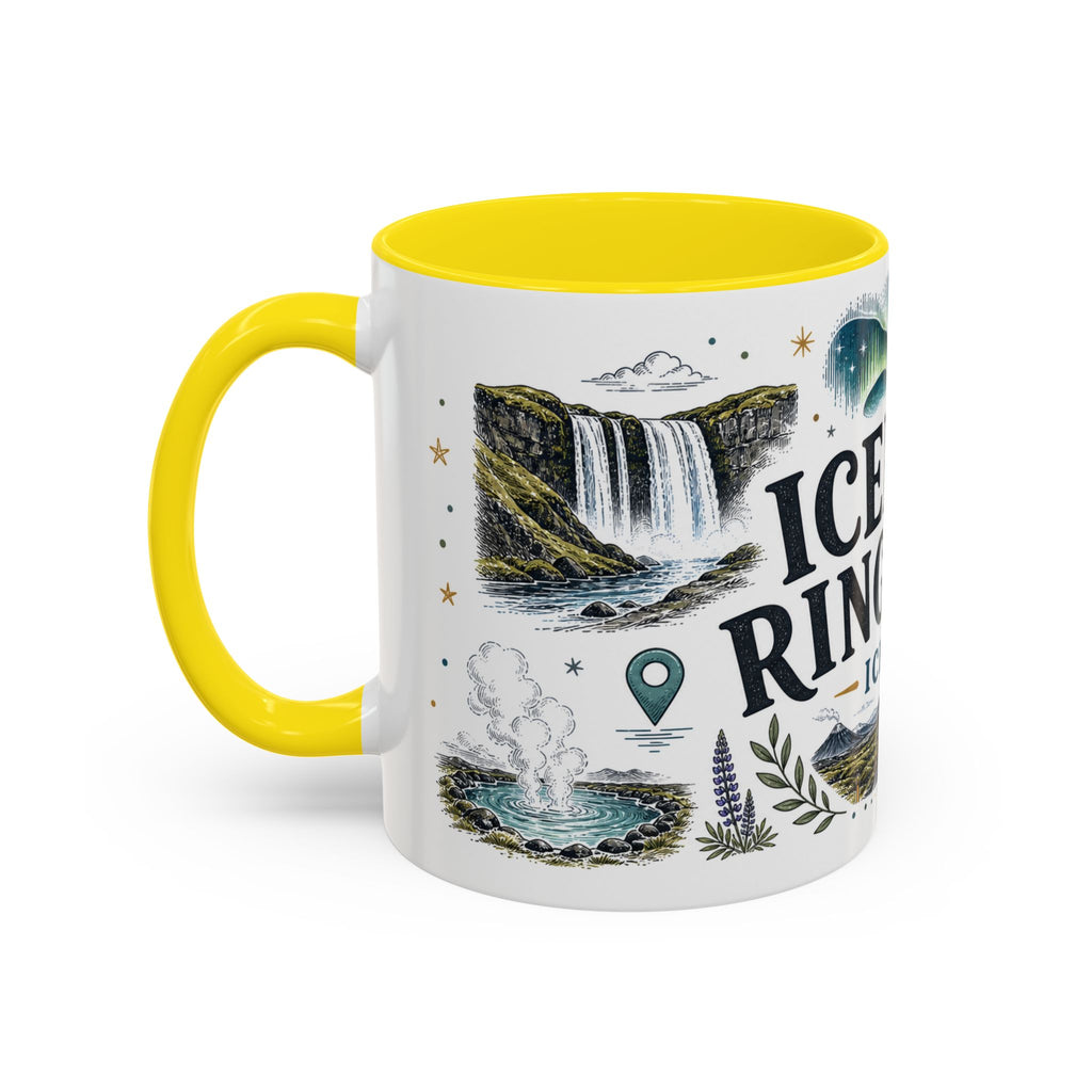 Iceland Ring Road Coffee Mug | Travel Destination Souvenir Gift | Accent Color Ceramic 11oz 15oz