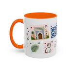Fez Coffee Mug | Postage Stamp Collage Mug | Travel Souvenir Accent Cup 11oz 15oz