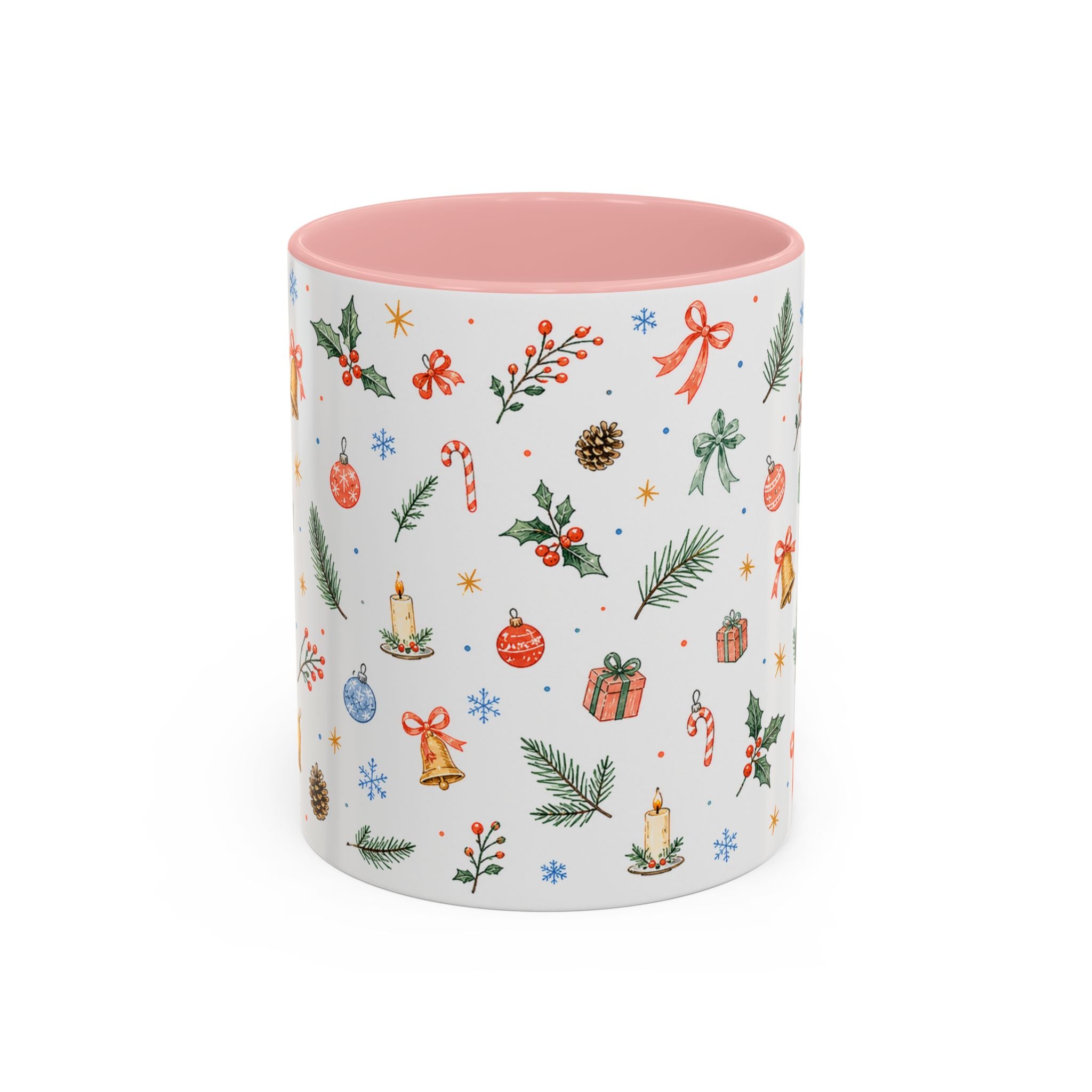 Christmas Bell Mug | Ribbon Gift Watercolor Holiday Cup | Accent Coffee Mug 11oz 15oz