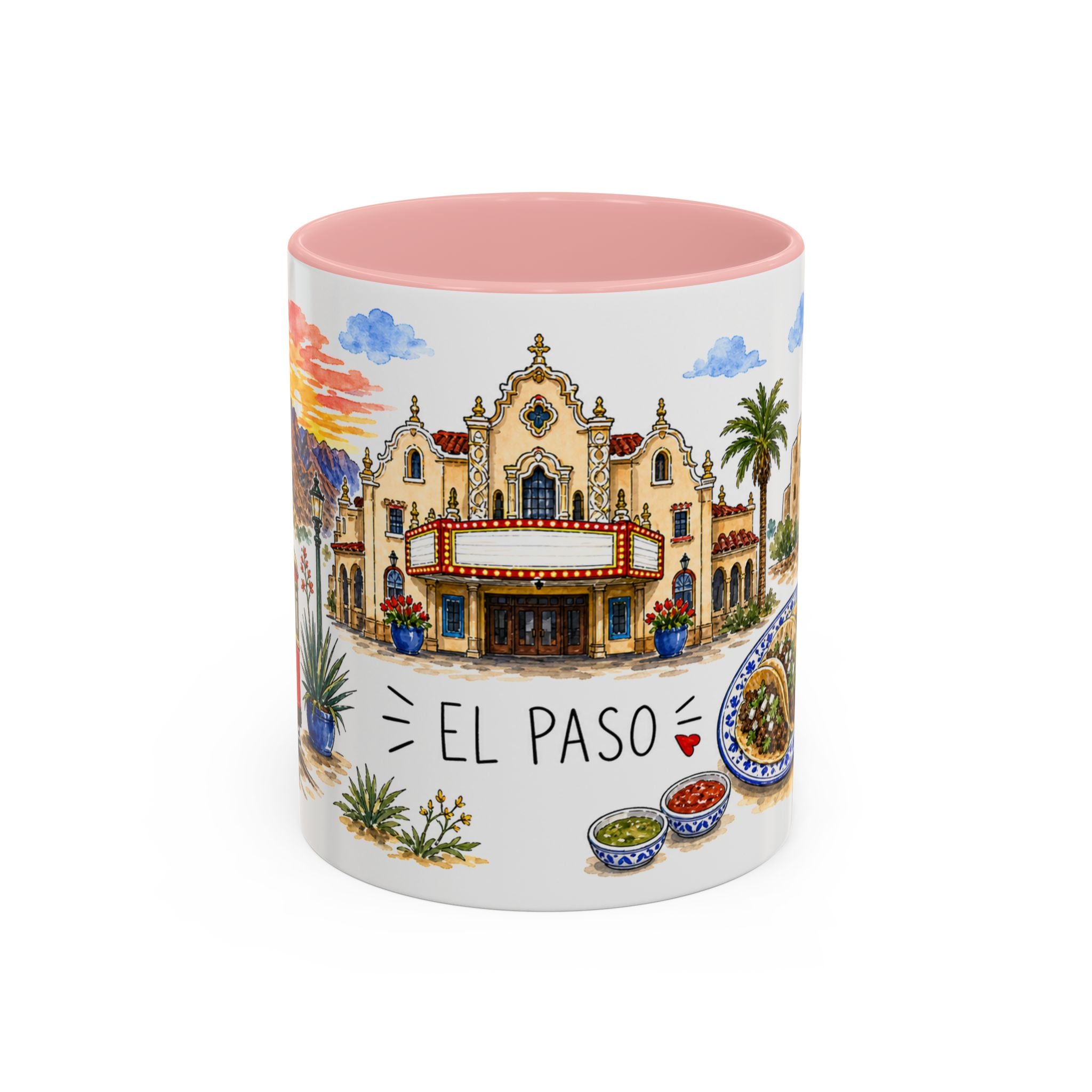 El Paso Illustrated Travel Mug | City Souvenir Accent Coffee Mug | 11oz 15oz Ceramic Cup