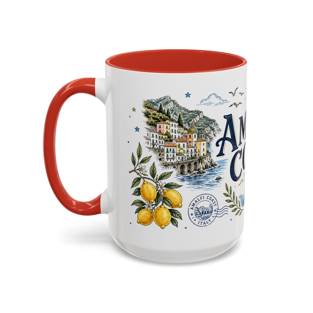 Amalfi Coast Coffee Mug | Travel Destination Souvenir Gift | Accent Color Ceramic 11oz 15oz