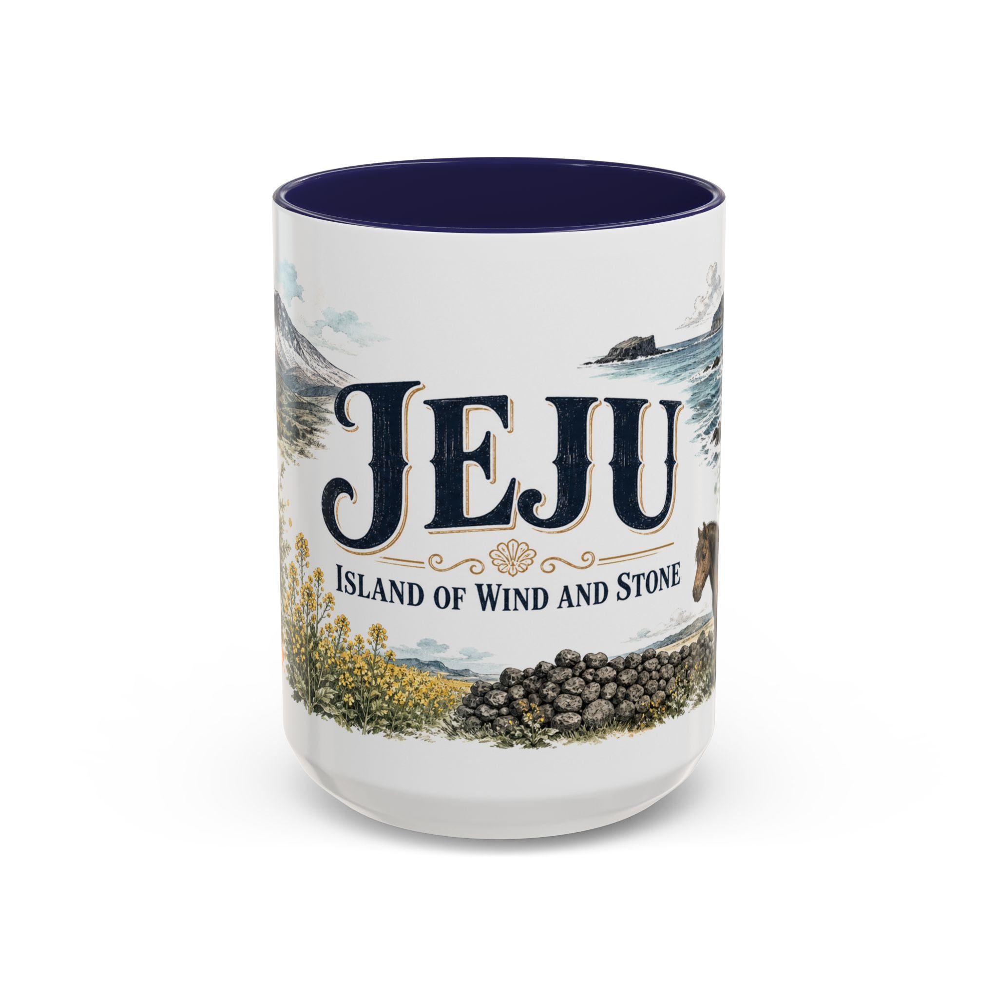 Jeju Coffee Mug | South Korea Travel Souvenir | Vintage Illustrated City Gift | 11 oz 15 oz Accent Mug