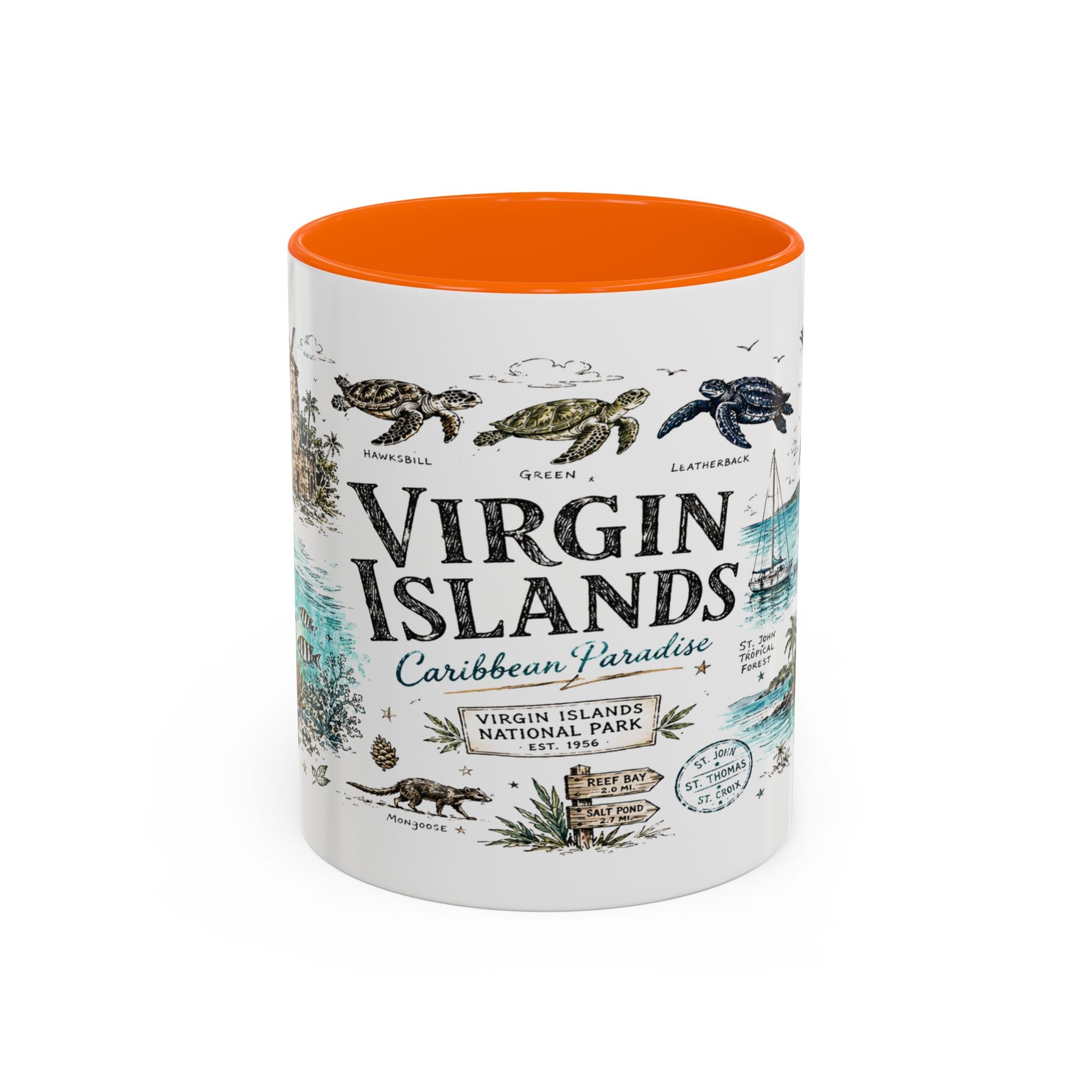 Virgin Islands National Park Coffee Mug | Caribbean Beach Snorkeling Reef Gift | Accent Color Ceramic 11oz 15oz
