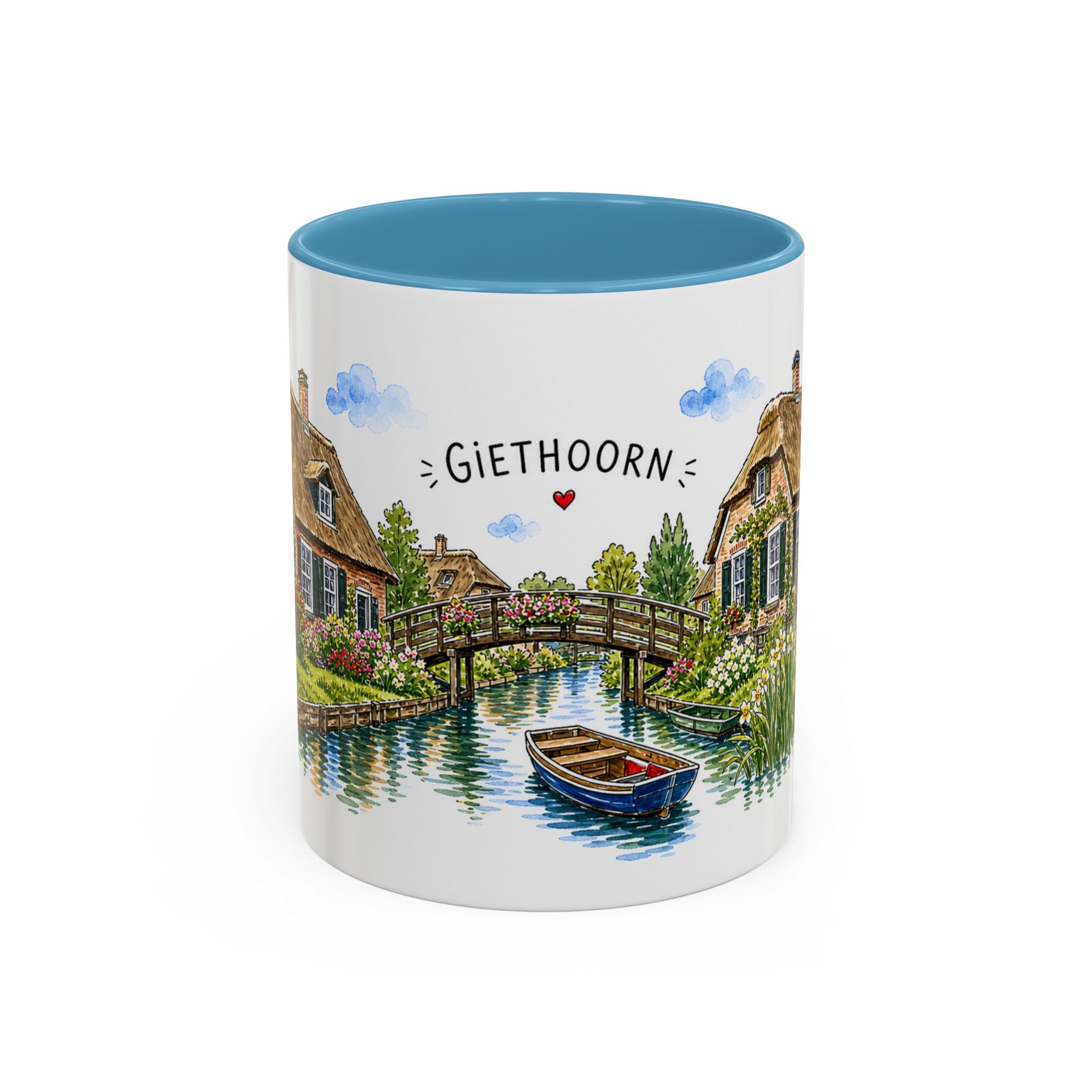 Giethoorn Illustrated Travel Mug | Netherlands Souvenir Accent Coffee Mug | 11oz 15oz Ceramic Cup