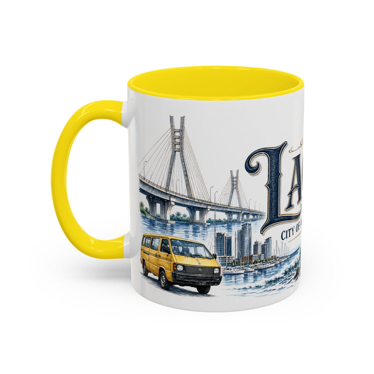 Lagos Coffee Mug | Nigeria Travel Souvenir | Vintage Illustrated City Gift | 11 oz 15 oz Accent Mug