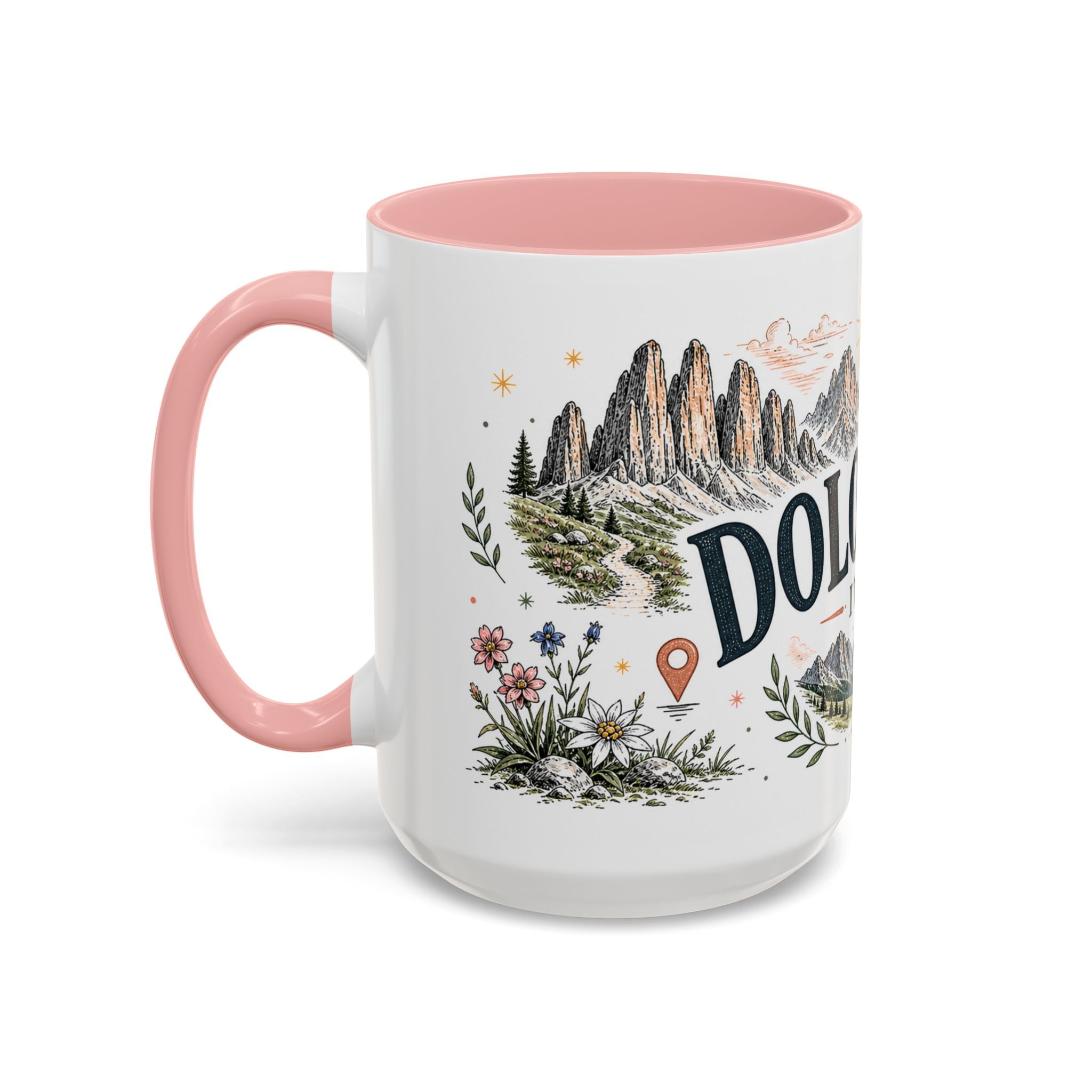 Dolomites Coffee Mug | Travel Destination Souvenir Gift | Accent Color Ceramic 11oz 15oz