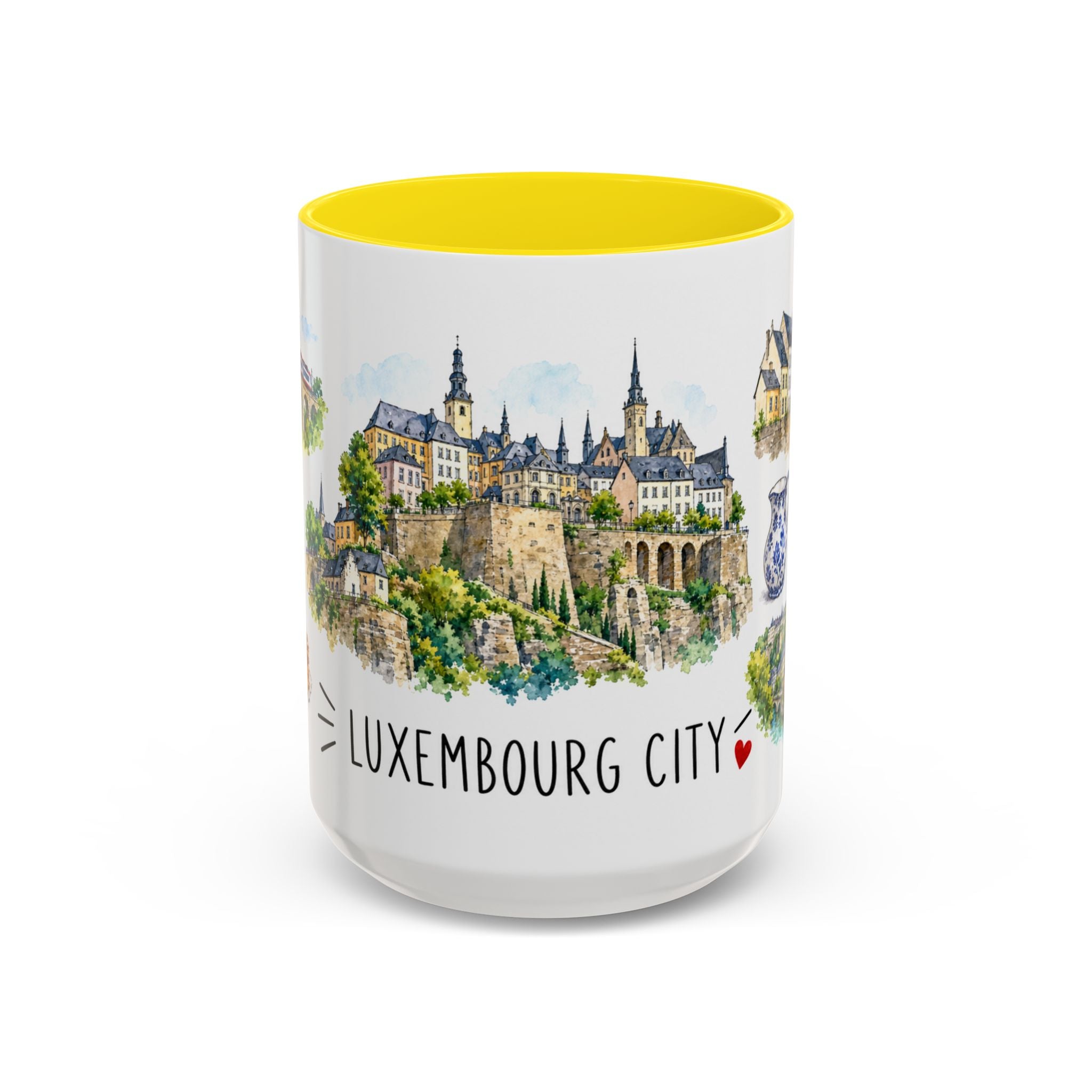 Luxembourg City Illustrated Travel Mug | City Souvenir Accent Coffee Mug | 11oz 15oz Ceramic Cup