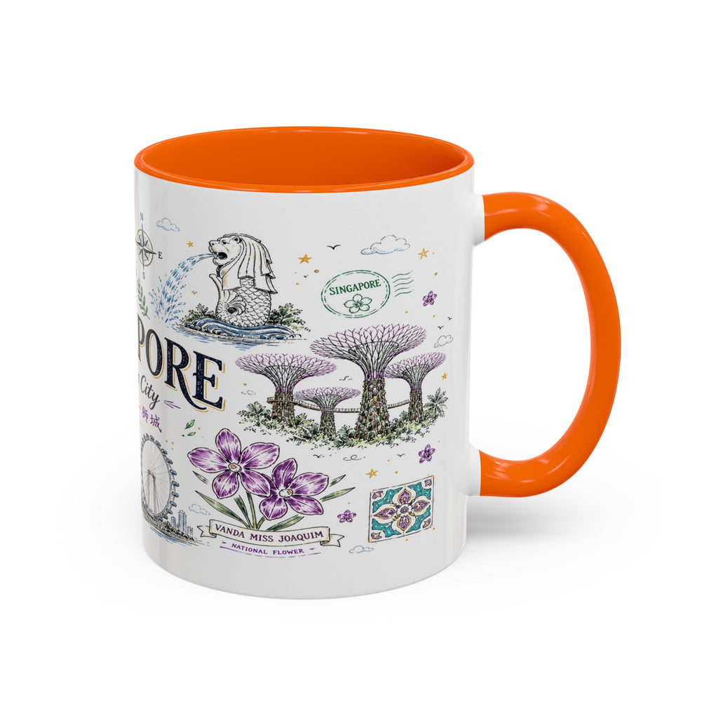Singapore Coffee Mug | Asia Souvenir Travel Gift | Accent Color Ceramic 11oz 15oz
