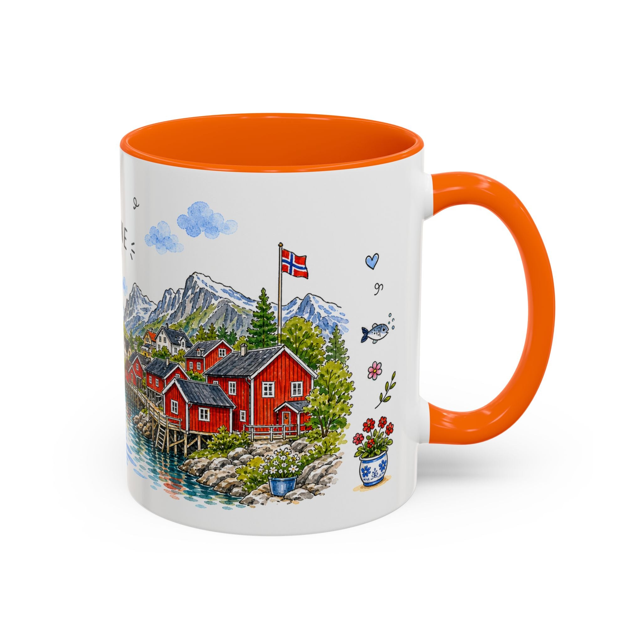 Reine Illustrated Travel Mug | Norway Souvenir Accent Coffee Mug | 11oz 15oz Ceramic Cup