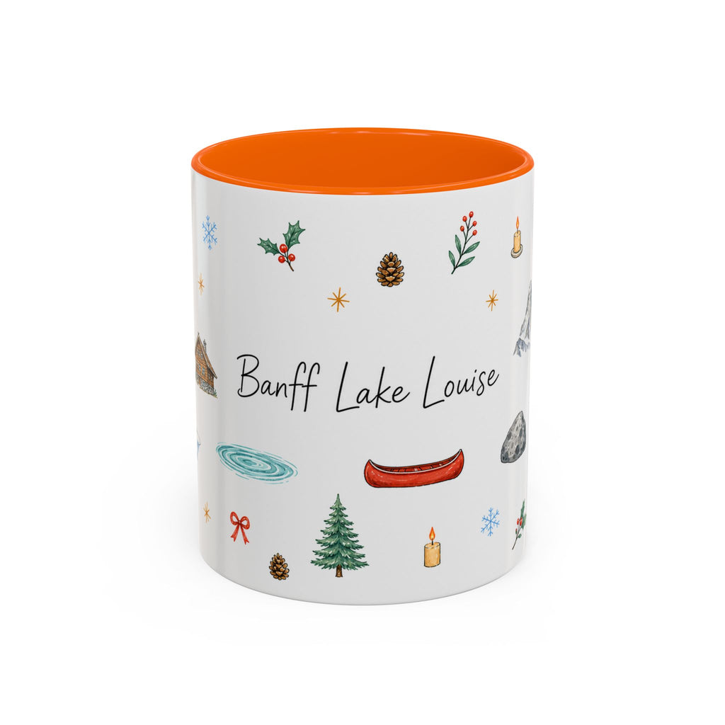 Banff Lake Louise Christmas Mug | Watercolor Travel Souvenir | Holiday Gift | Accent Ceramic Coffee Cup 11oz 15oz