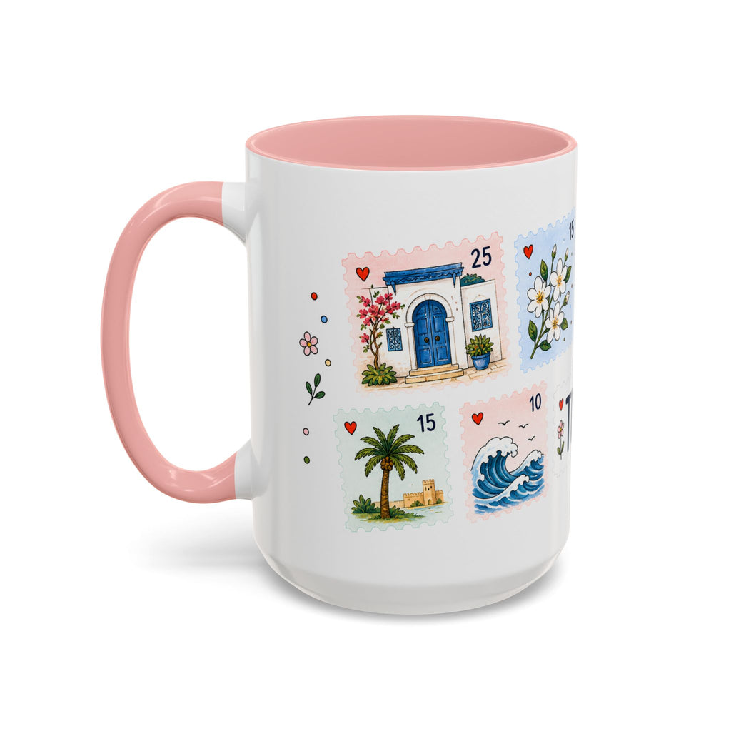 Tunis Coffee Mug | Postage Stamp Collage Mug | Travel Souvenir Accent Cup 11oz 15oz
