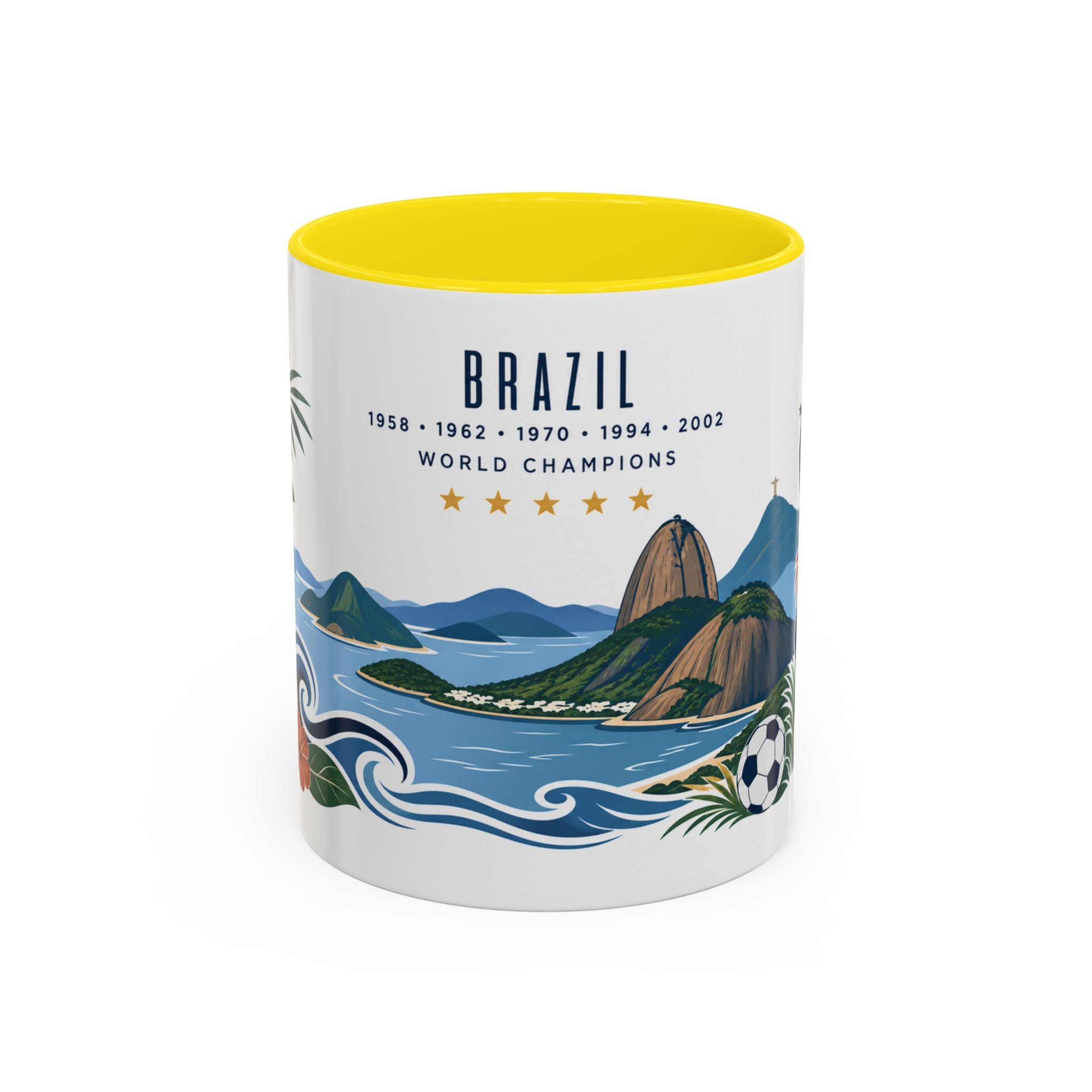 Brazil World Champions Mug | Five Time Soccer Champion Gift | Brazilian Football Fan Cup | 1958–2002 | 11oz 15oz Accent Mug