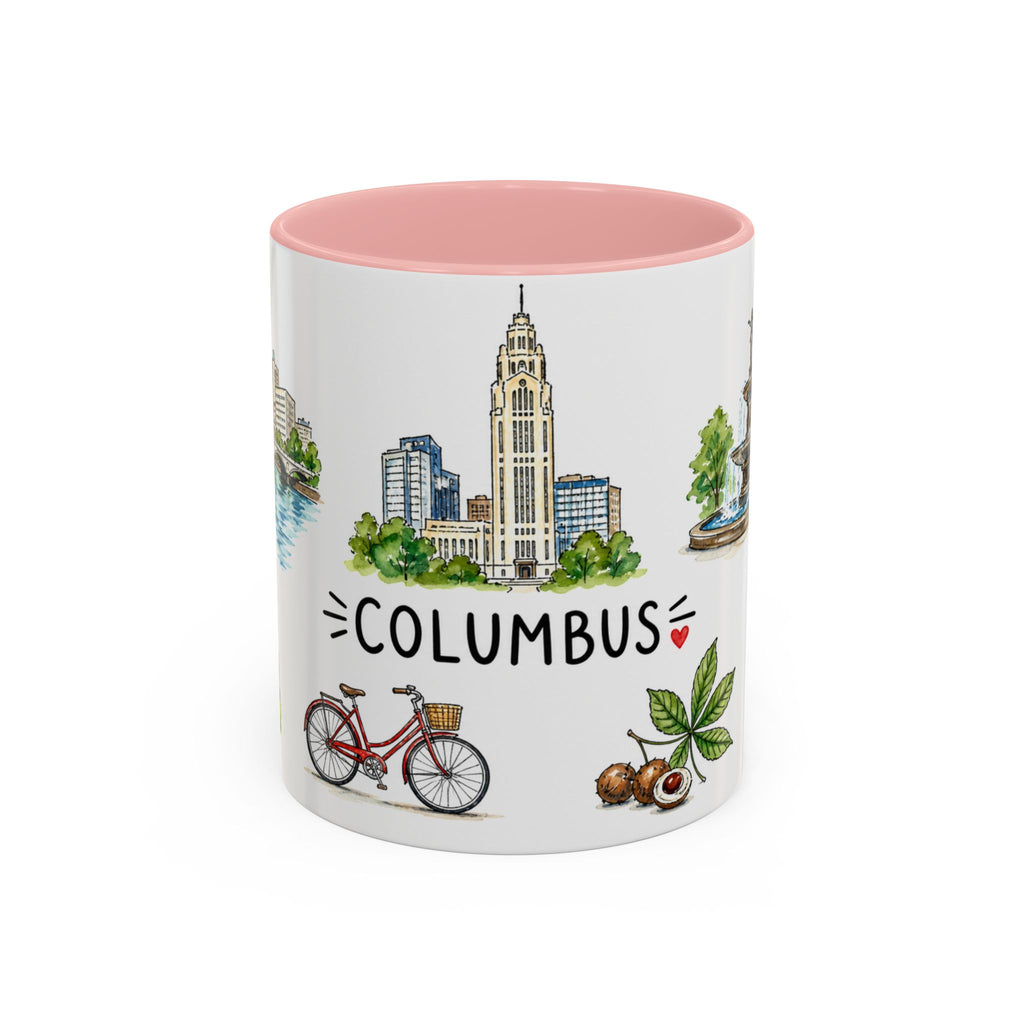 Columbus Illustrated Travel Mug | City Souvenir Accent Coffee Mug | 11oz 15oz Ceramic Cup