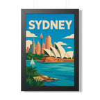 Sydney Opera House Australia Framed Poster | Vintage Travel Wall Art | Black Walnut White Frame | 16x24 20x30