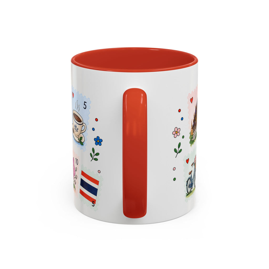 Chiang Mai Coffee Mug | Postage Stamp Collage Mug | Travel Souvenir Accent Cup 11oz 15oz