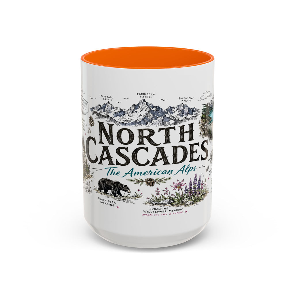North Cascades National Park Coffee Mug | Washington Alpine Glacier Hiking Gift | Accent Color Ceramic 11oz 15oz