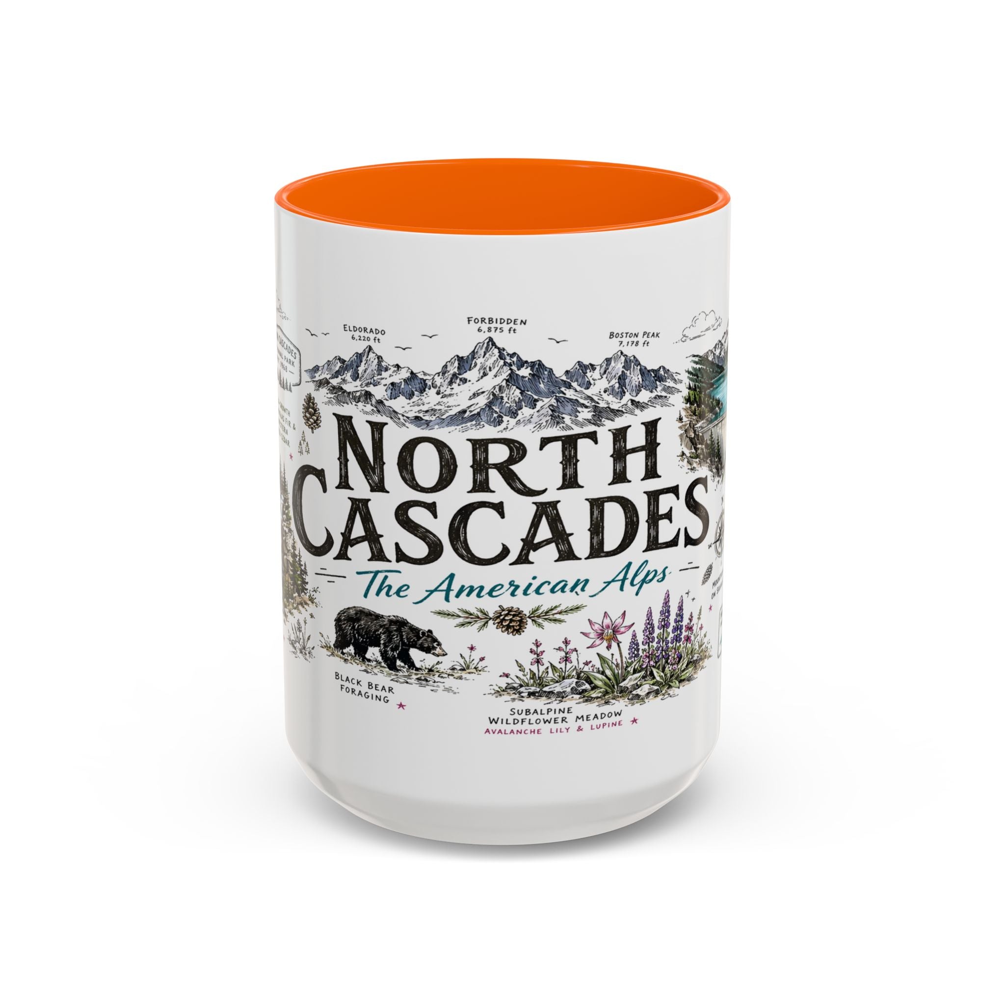 North Cascades National Park Coffee Mug | Washington Alpine Glacier Hiking Gift | Accent Color Ceramic 11oz 15oz