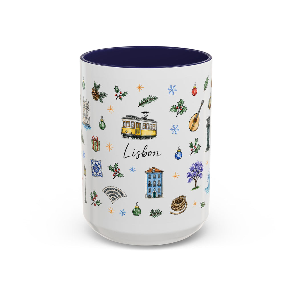 Lisbon Christmas Mug | Watercolor City Souvenir | Ceramic Coffee Cup 11oz 15oz