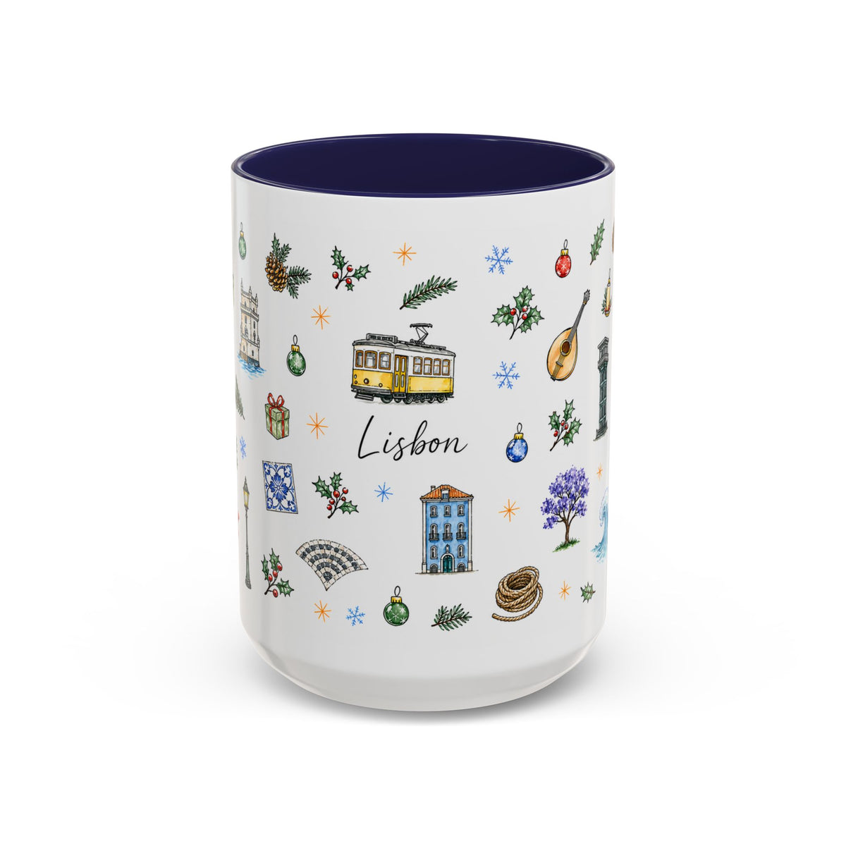 Lisbon Christmas Mug | Watercolor City Souvenir | Ceramic Coffee Cup 11oz 15oz