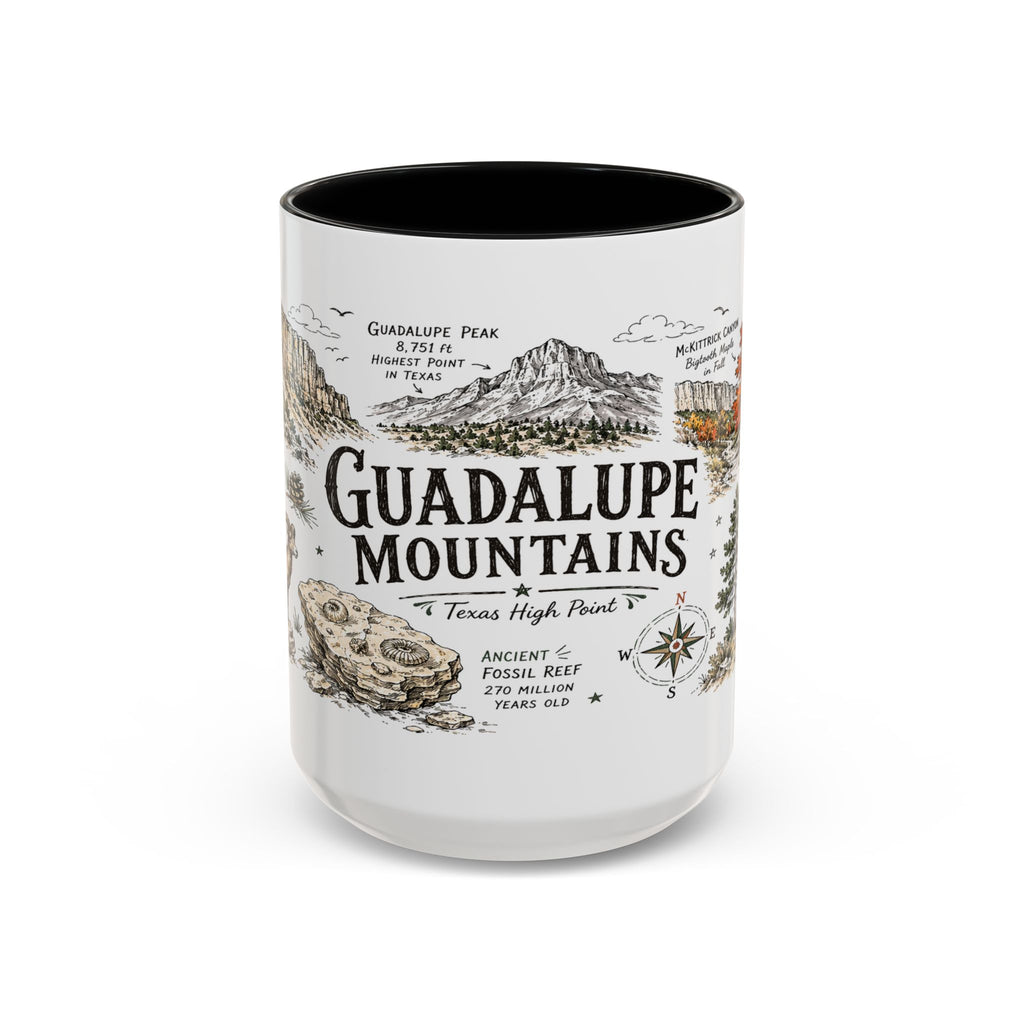 Guadalupe Mountains National Park Coffee Mug | Texas Desert Peaks Hiking Gift | Accent Color Ceramic 11oz 15oz